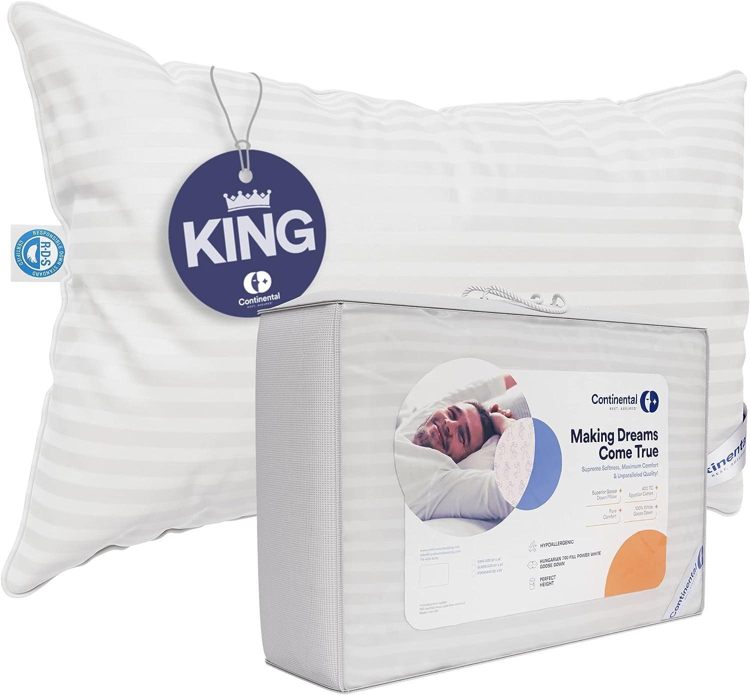 Continental Bedding 700-Soft Pillow, King (Pack of 1), White