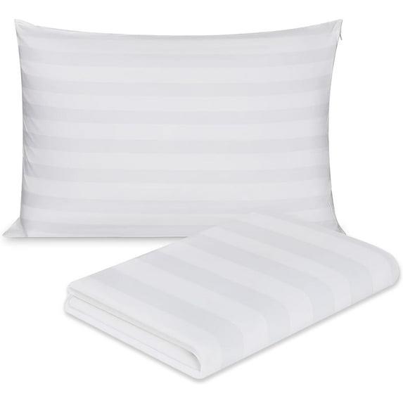 Containental Bedding Damask Zippered 300 Thread Count Cotton Pillow Protector - Standard Size 20x26 Inch Set of 2