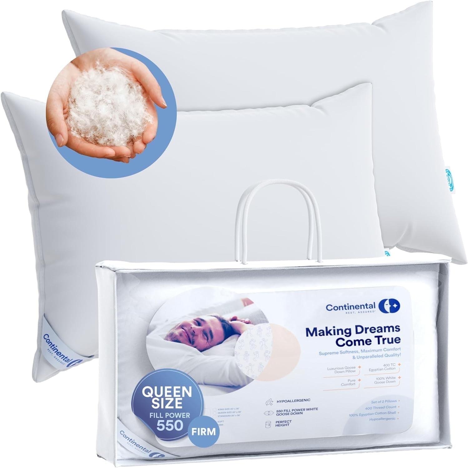 ContinentalBedding Premium Medium Down Bed Pillow (Set of 2)