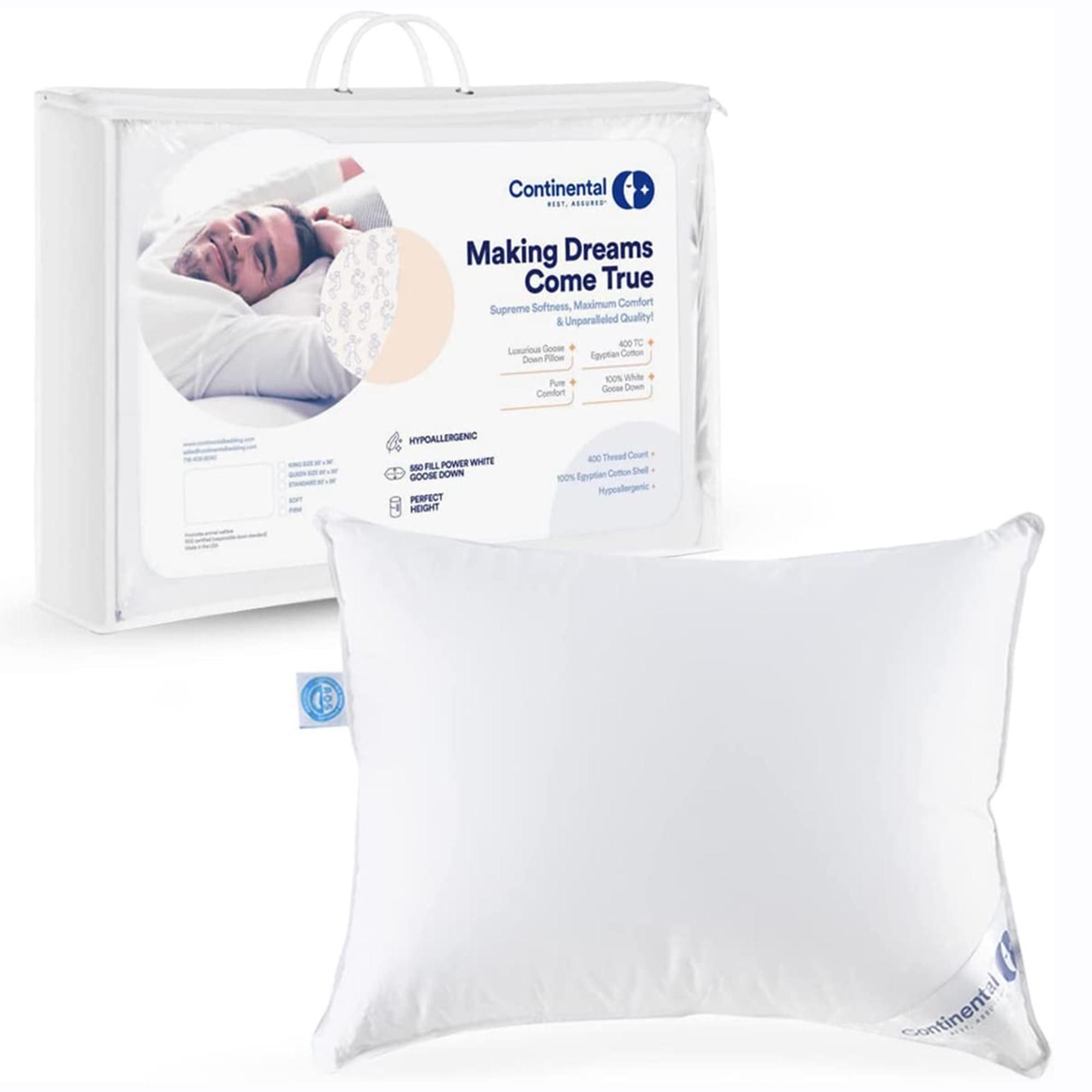 ContinentalBedding Continental Bedding 550FP Firm Down Pillow, 1-Pack, 550FP, 75% Down 25% Feather, 400TC 100% Cotton Shell