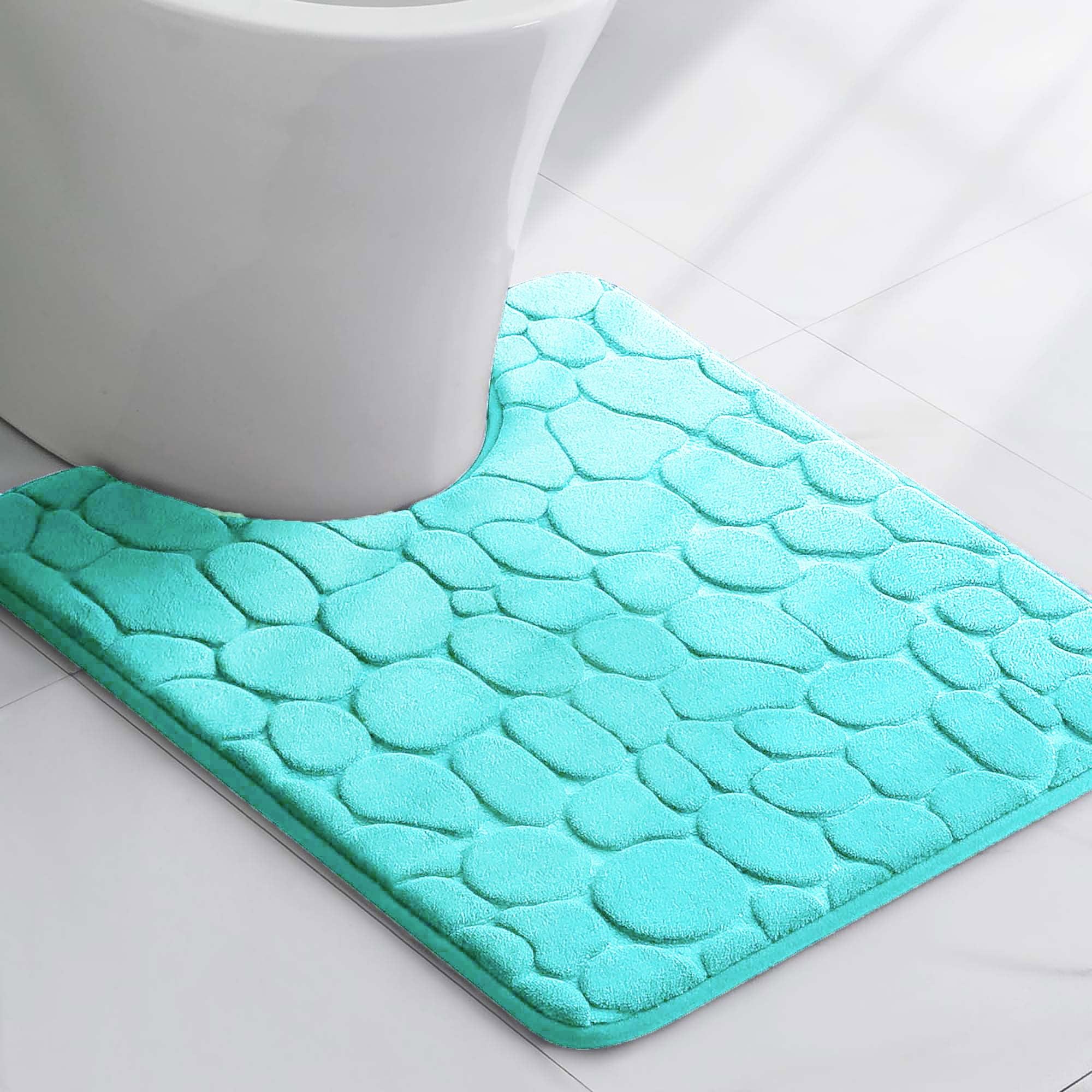 Evideco French Home Goods Contour Bath Rug Memory Foam Mat 3D Pebble 20”L x 20”W Aqua Blue
