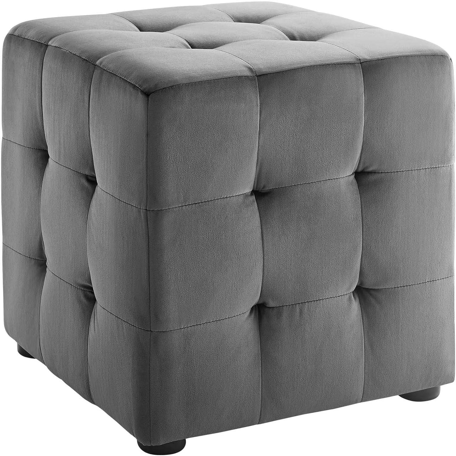 Modway Contour 15.5" Cube Gray Velvet Tufted Ottoman