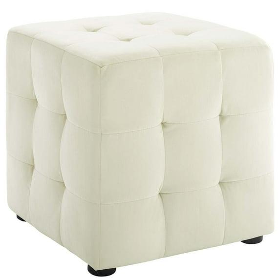 Modway Contour Tufted Cube Performance Velvet Ottoman in Ivory