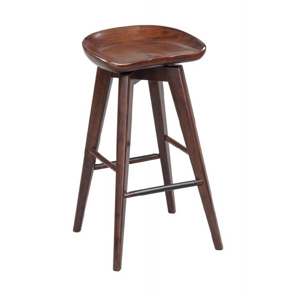 Transitional Dark Brown Hardwood Swivel Saddle Barstool, 18x31 in