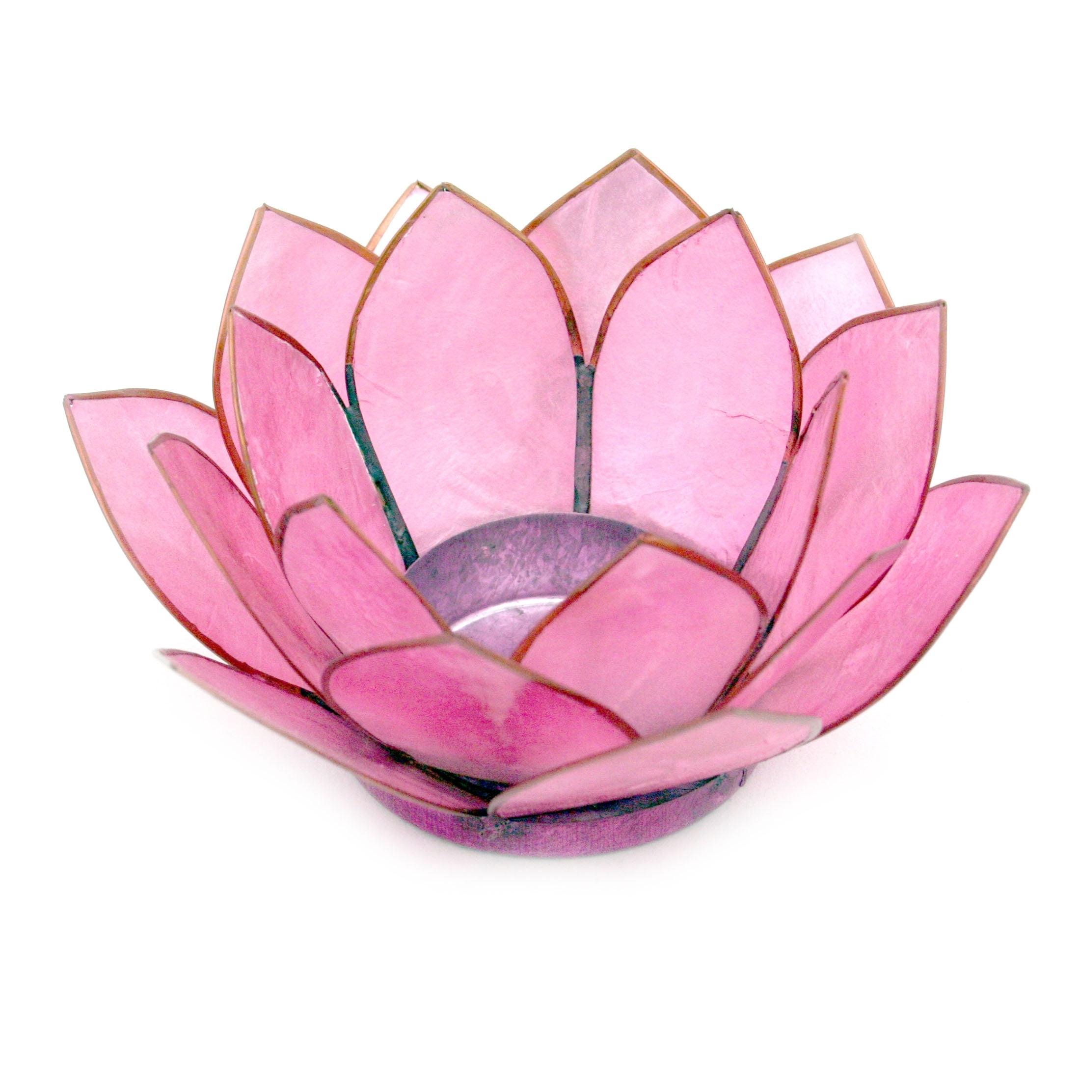 Contrast Light Pink Capiz Shell Lotus Flower Small Tealight Candle Holder - Pink