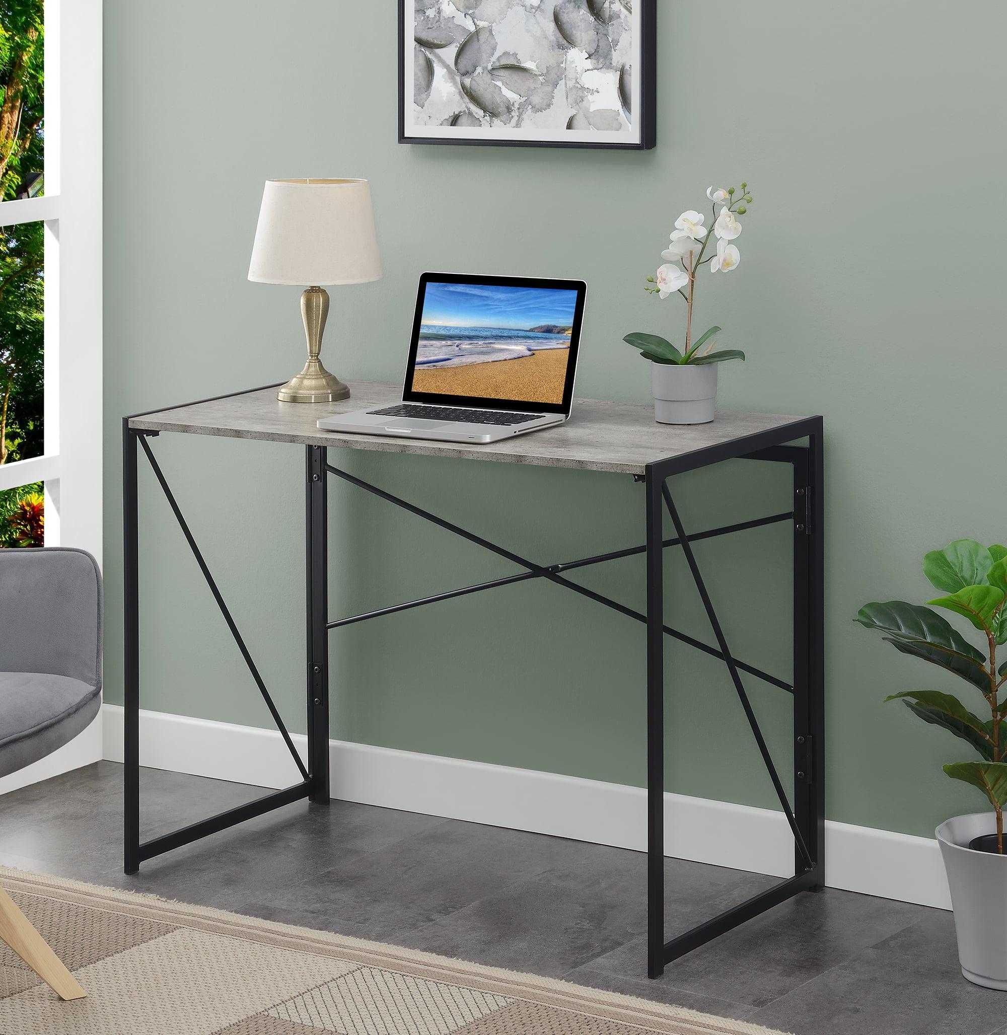 Faux Birch and Black Foldable Desk with Metal Frame