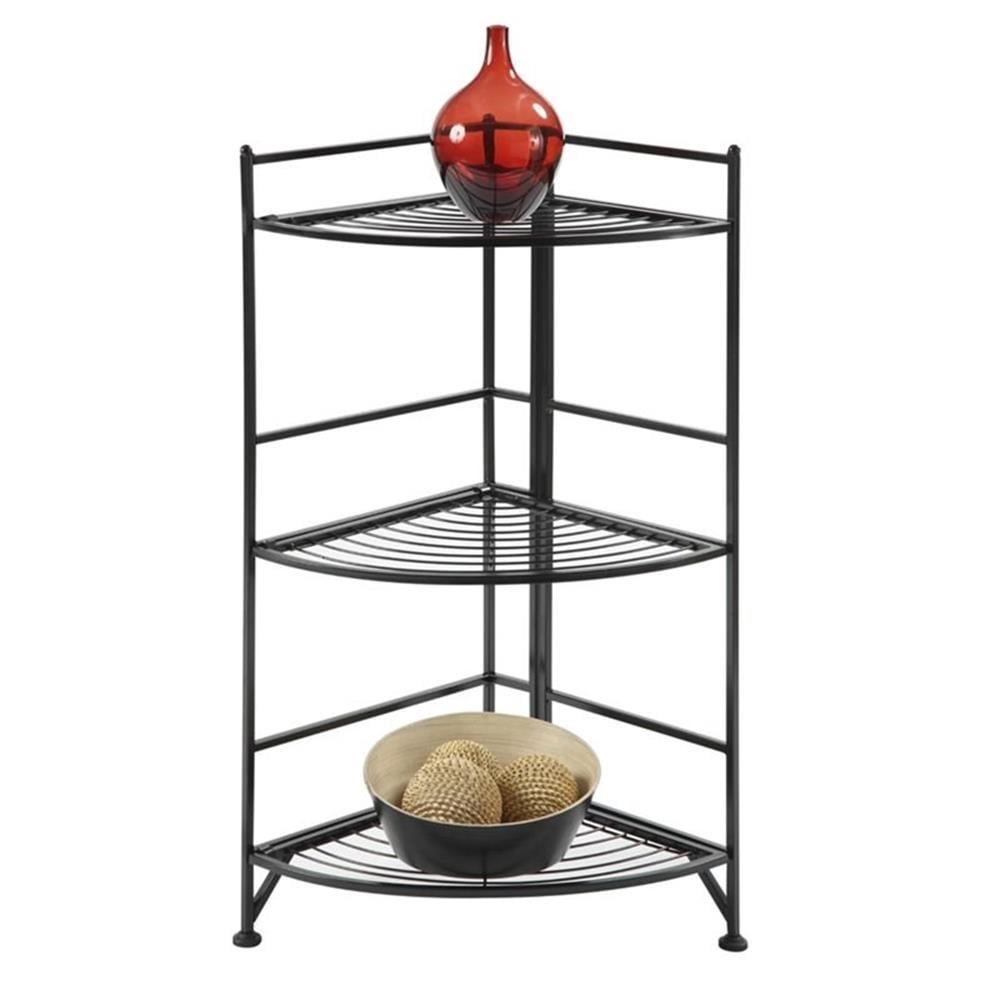 Convenience Concepts 3-Tier Corner Folding Metal Corner Shelf, Black