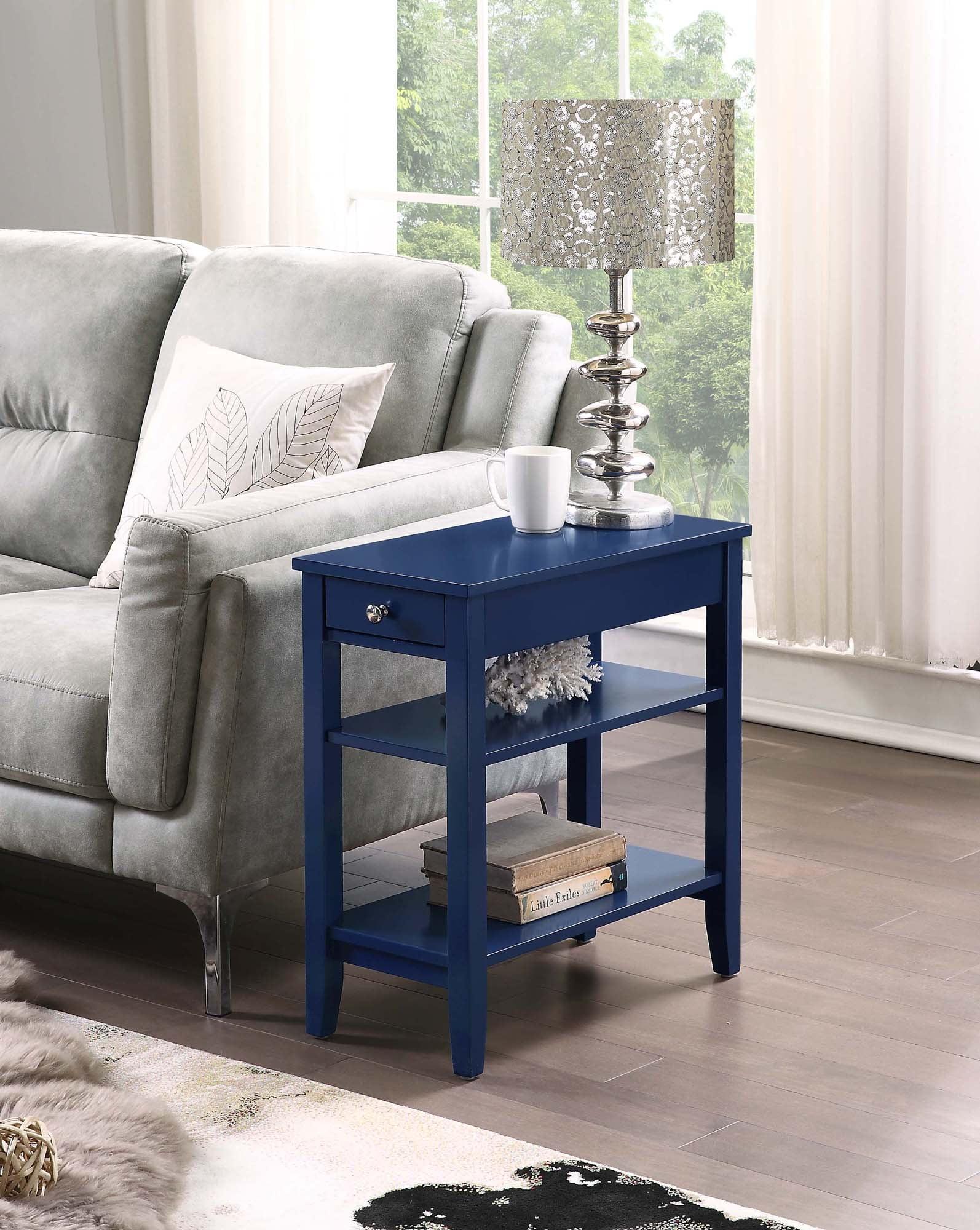 Cobalt Blue Square Wood End Table with Storage Shelves