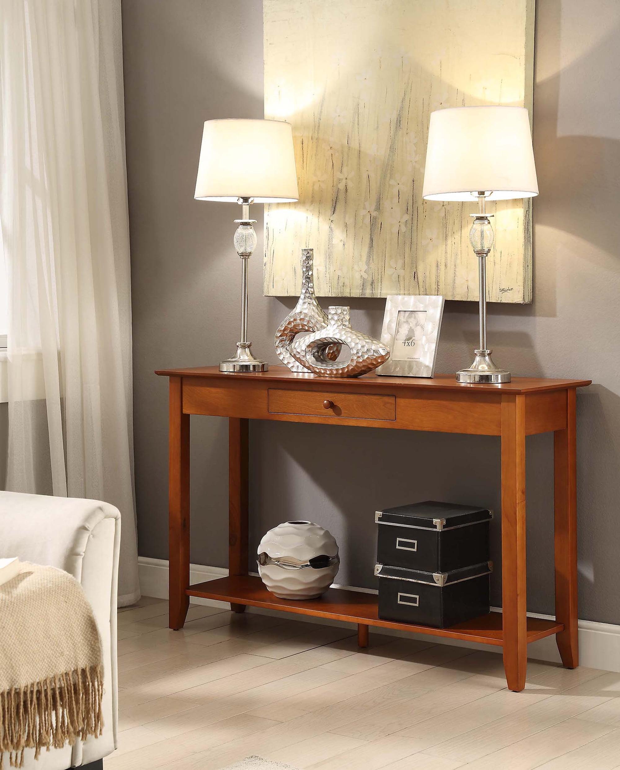 Classic American Cherry Wood Console Table with Storage Shelf