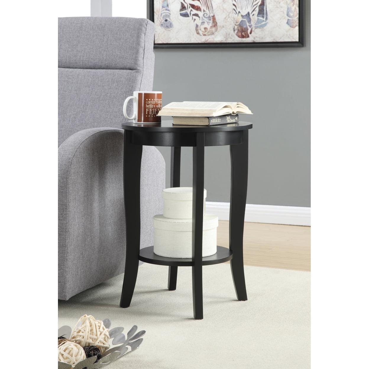 Heritage Elegance 24" Round Black Wood End Table with Shelf