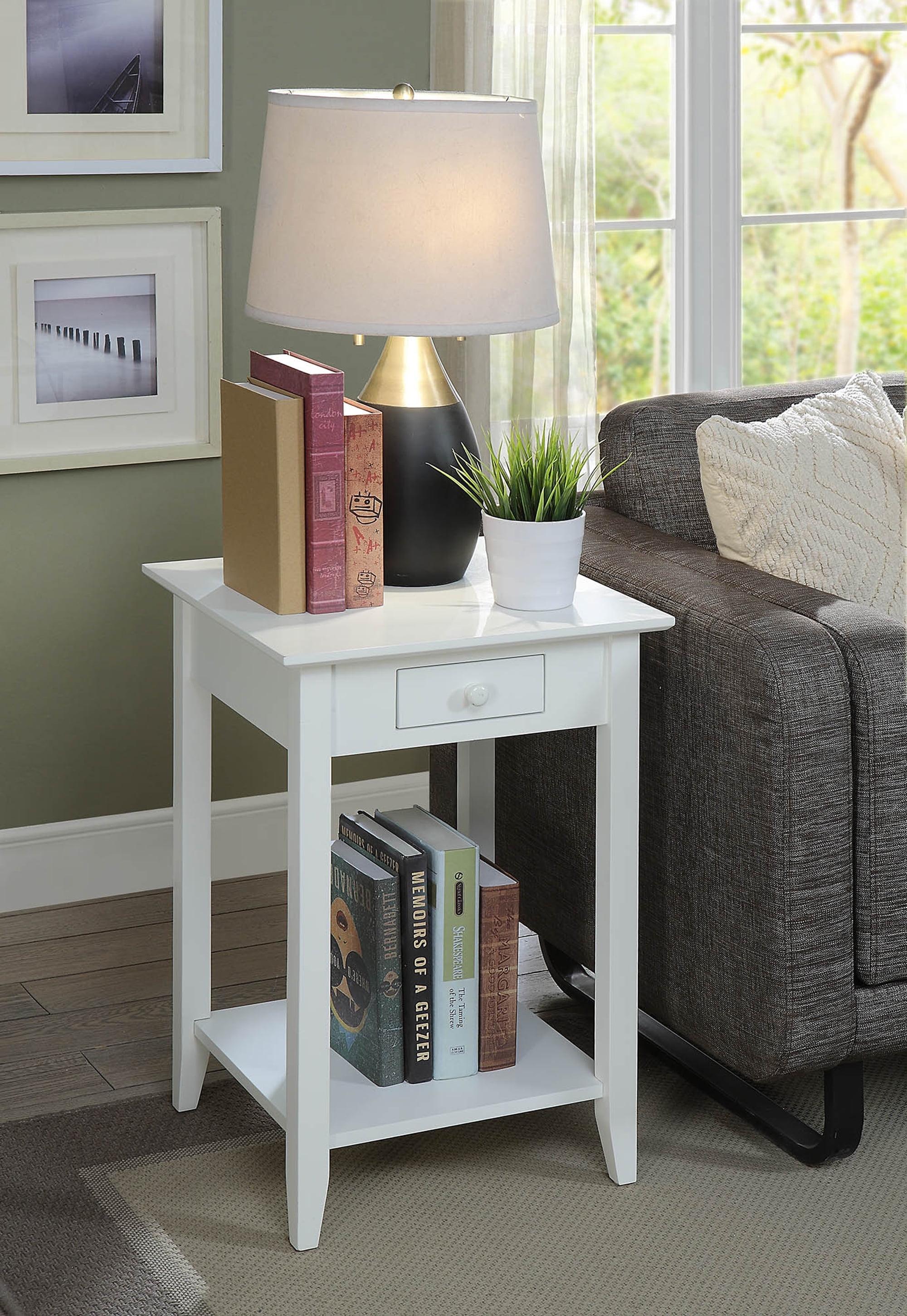 Classic American White End Table with Drawer and Shelf