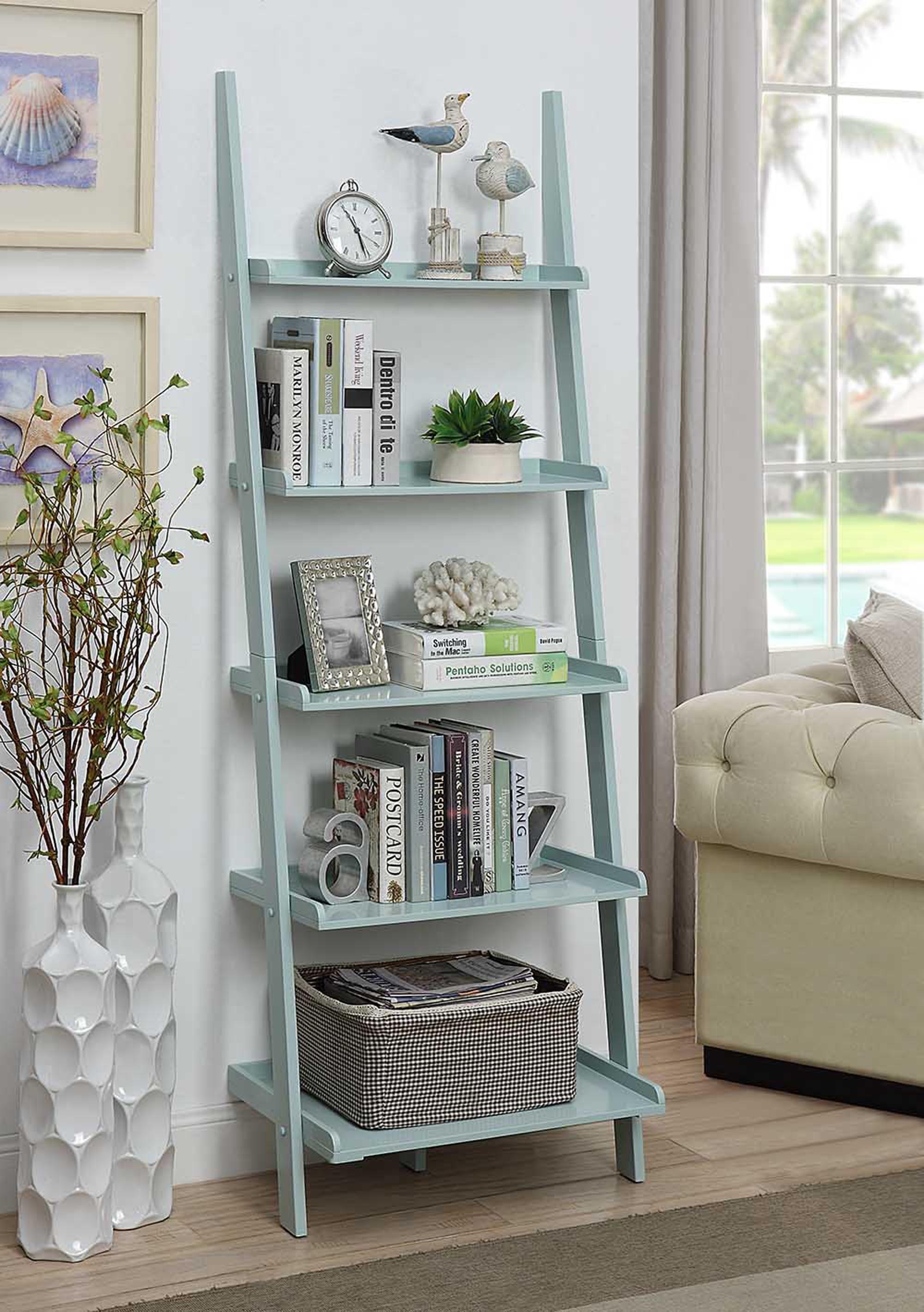 Convenience Concepts American Heritage 5-Shelf Ladder Bookcase, Sea Foam