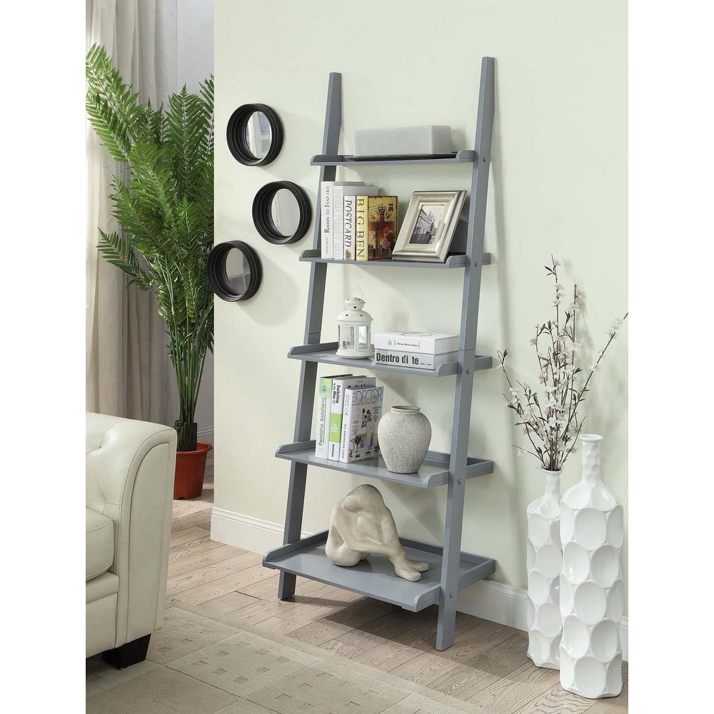 Heritage Gray Solid Wood 5-Tier Ladder Bookshelf