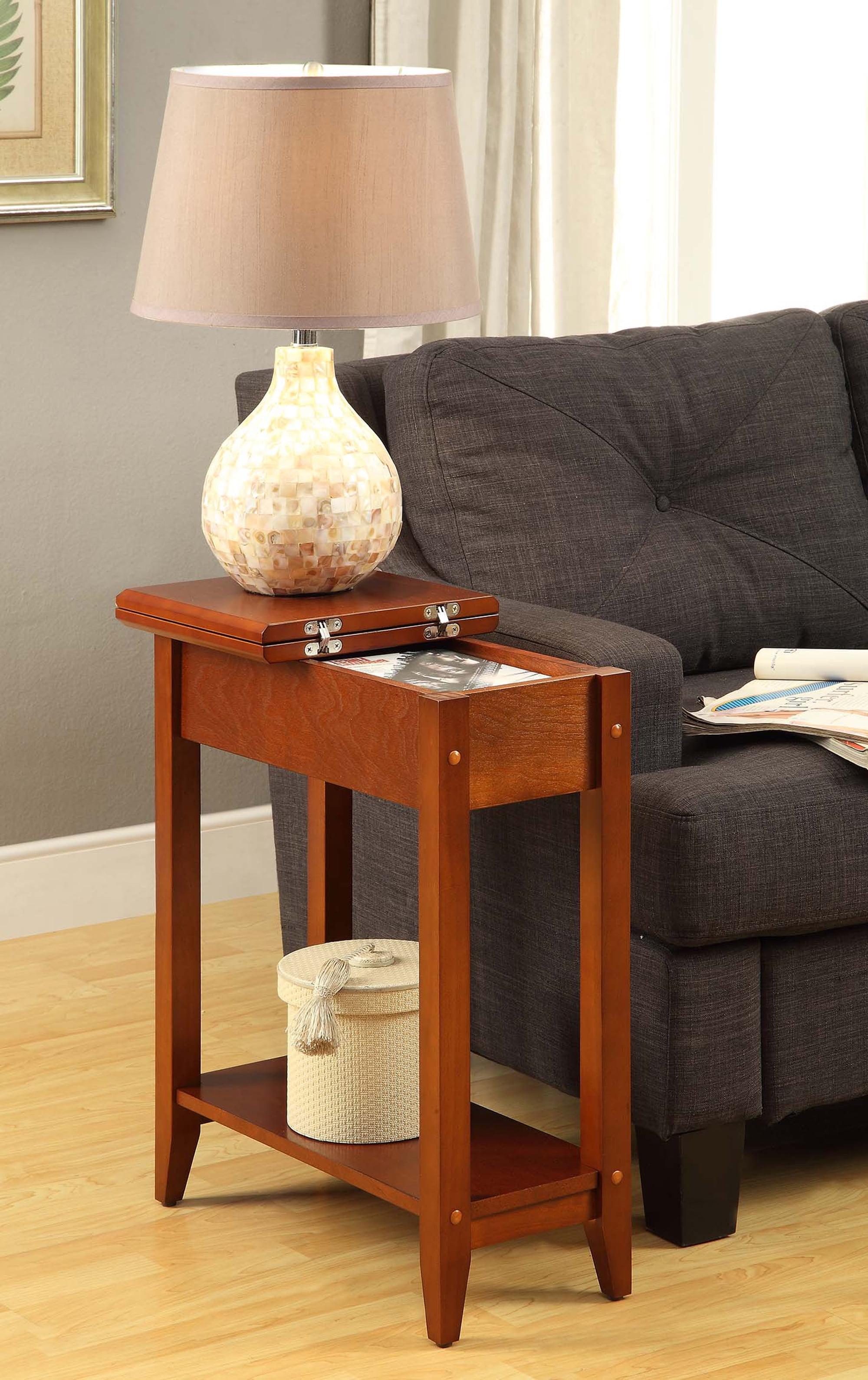 Cherry Birch Veneer Rectangular Flip Top End Table with Storage