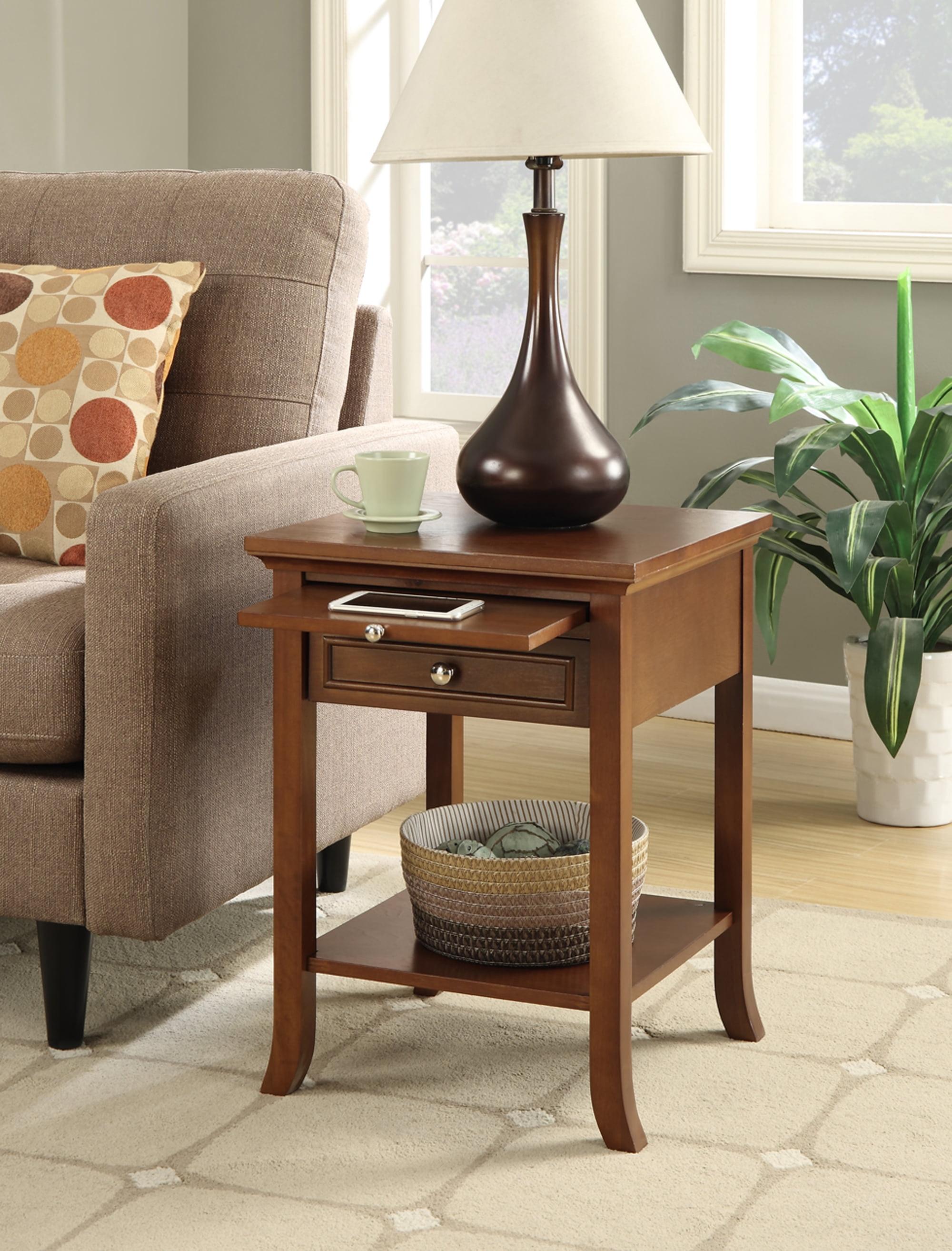 Espresso Logan Square Wood End Table with Storage and Pull-Out Shelf