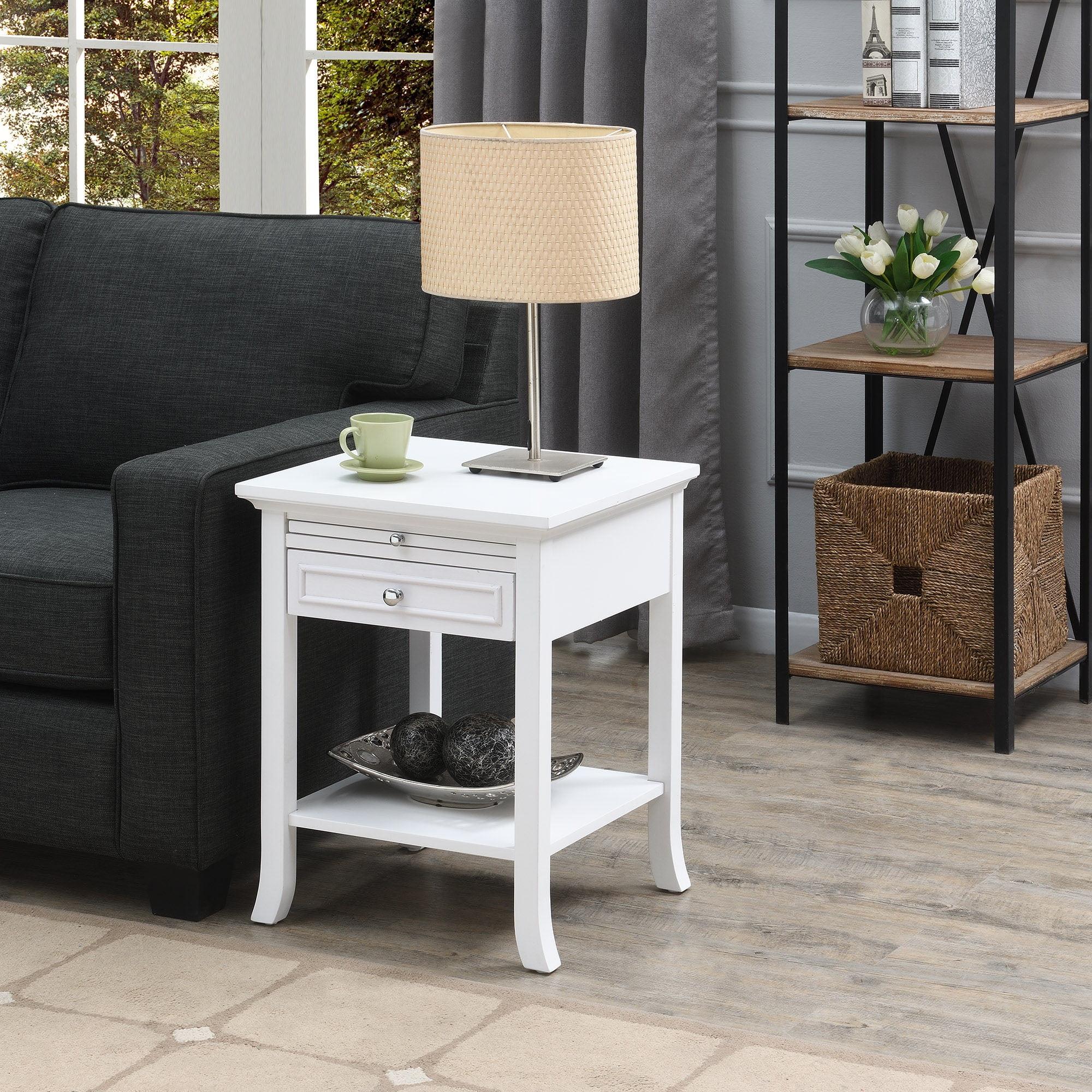 Logan White Wood End Table with Drawer and Storage Shelf