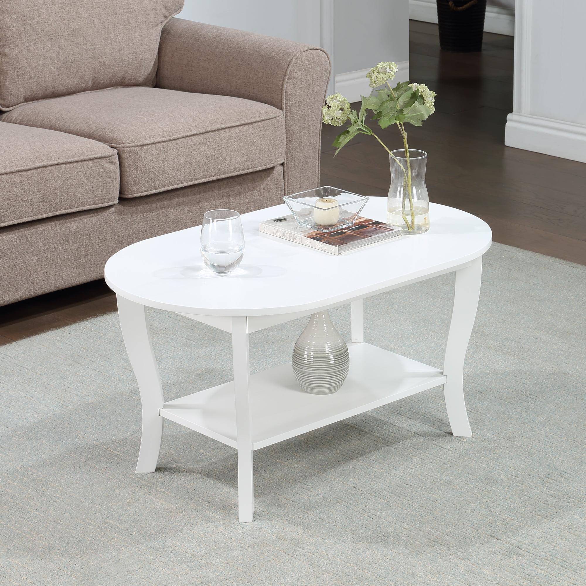 Convenience Concepts American Heritage Oval MDF Coffee Table with Shelf, White