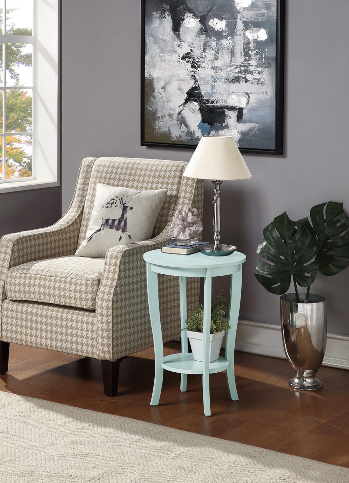 Sea Foam Round Wood End Table with Shelf