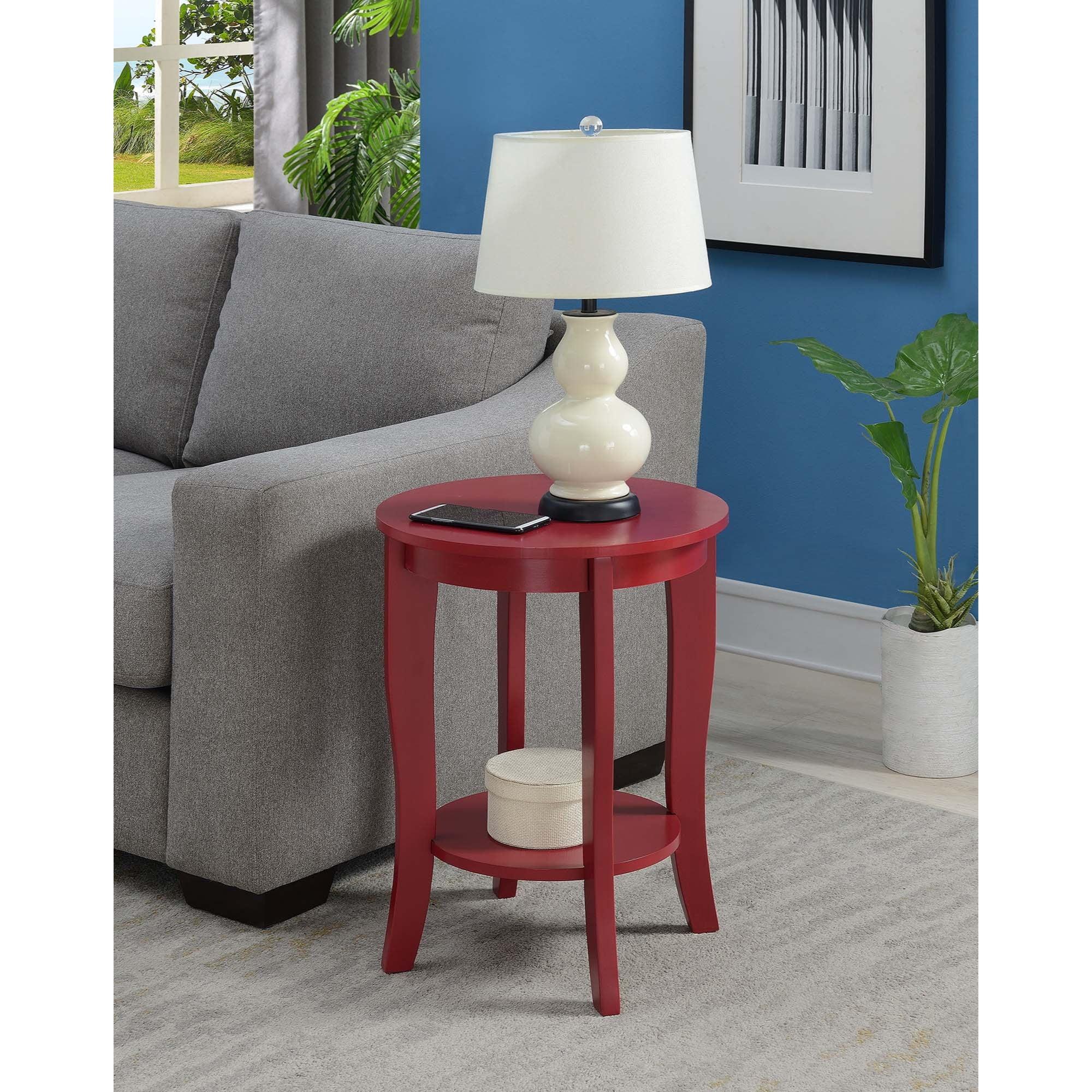 Cranberry Red Round Wooden End Table with Storage Shelf