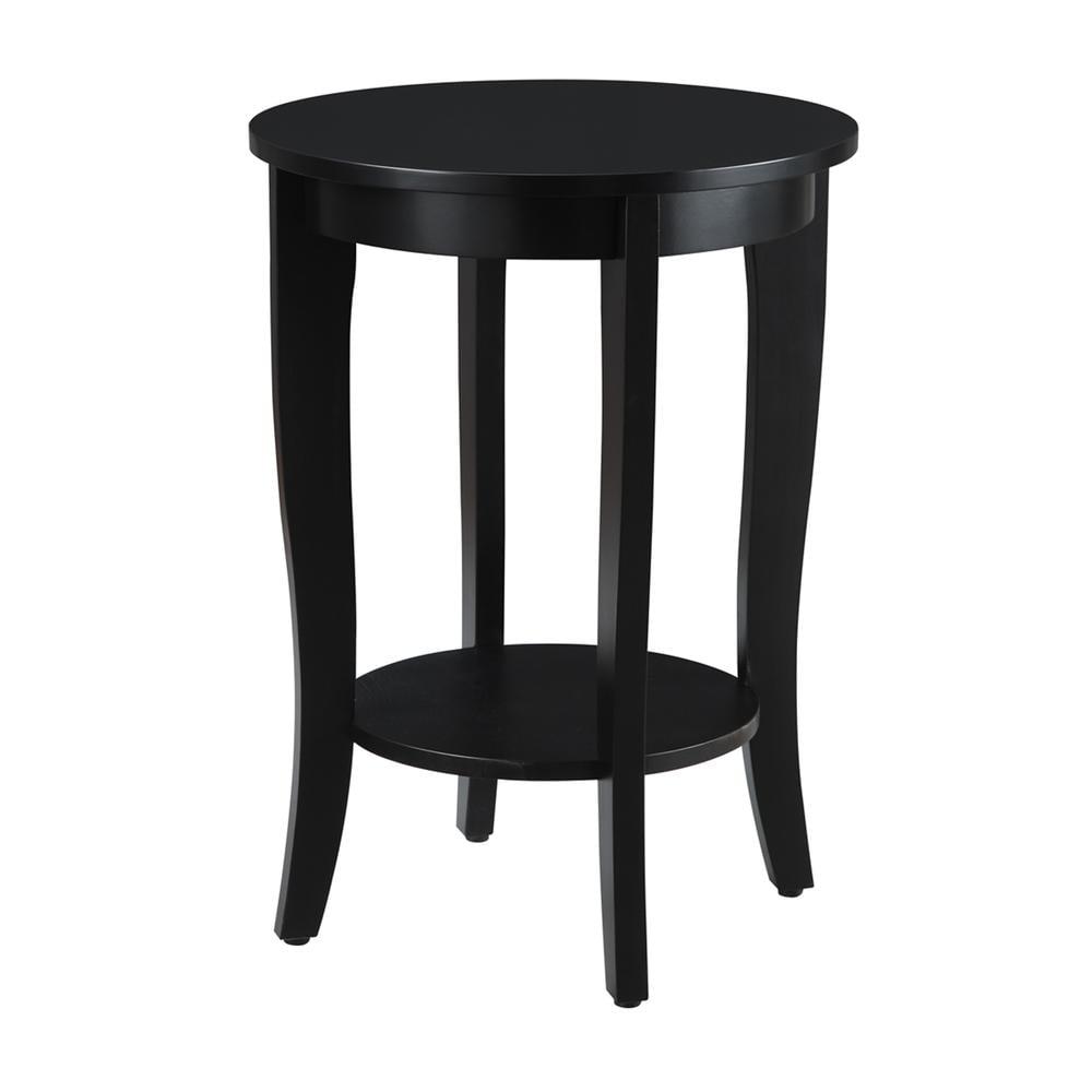 Heritage Elegance 24" Round Black Wood End Table with Shelf