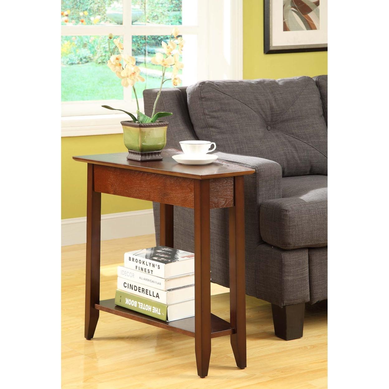 Espresso Triangular Birch Veneer Wedge End Table with Shelf