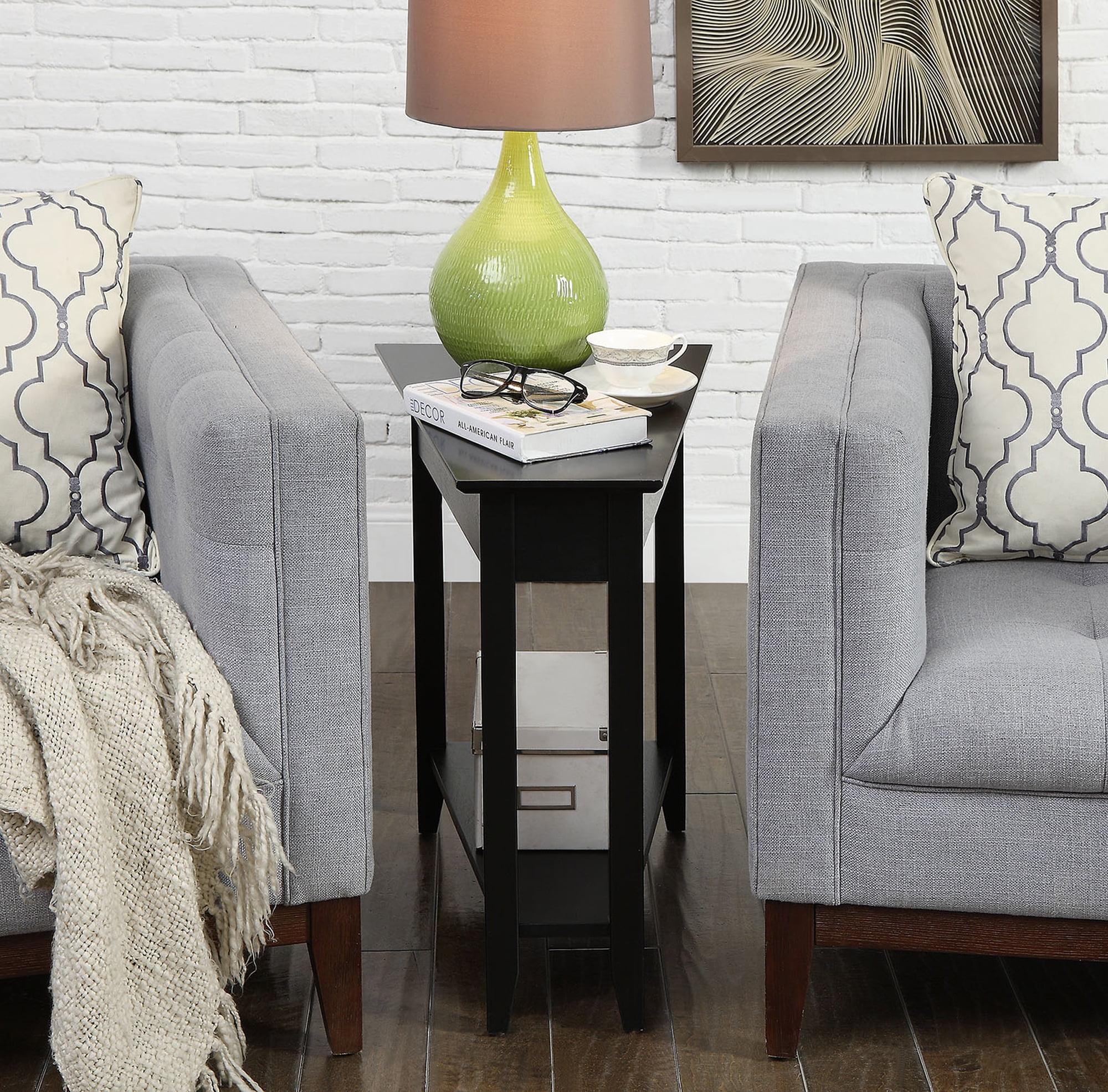 Heritage Triangular Wedge Black Wood End Table with Shelf