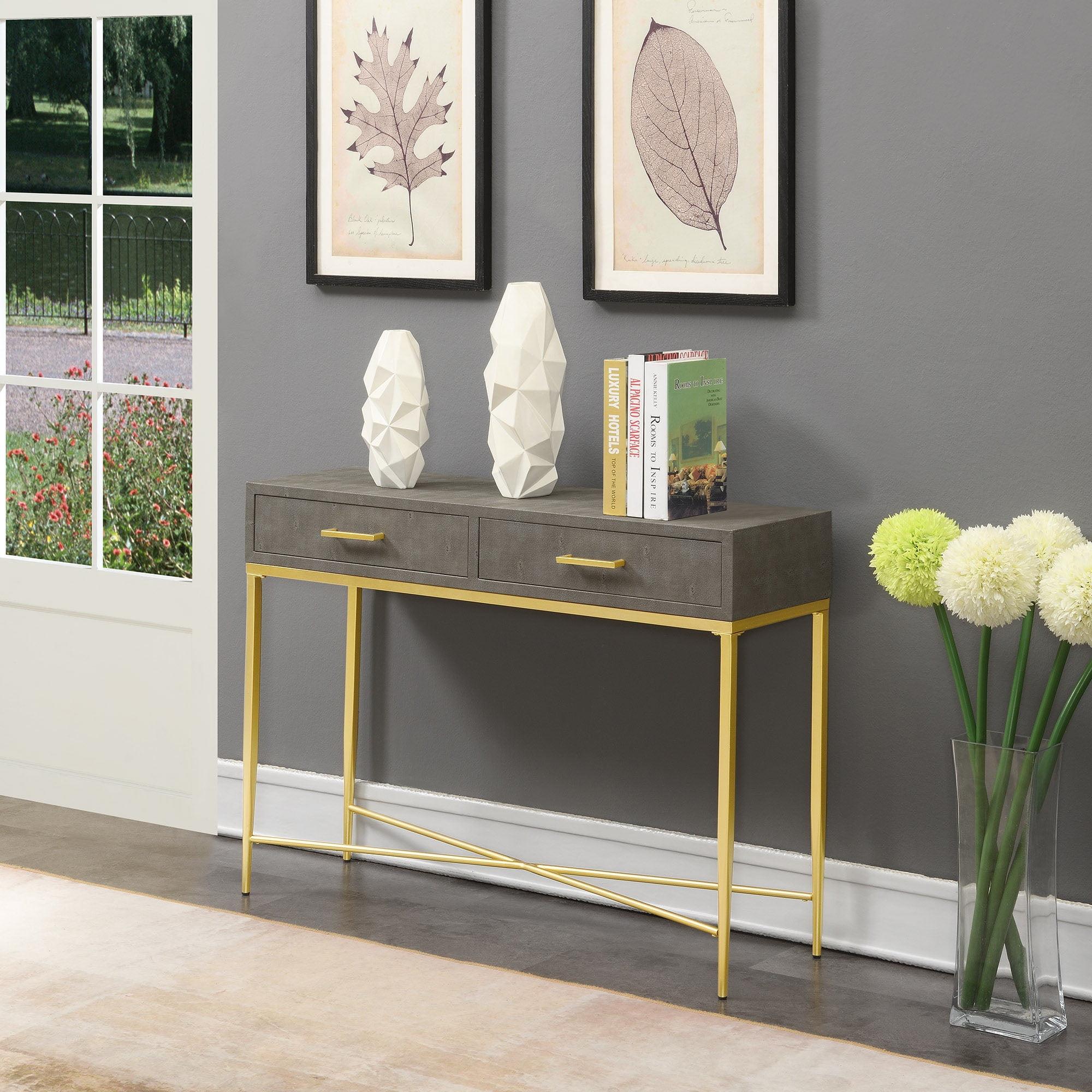 Ashley Gray & Gold 42" Modern Console Table with Storage