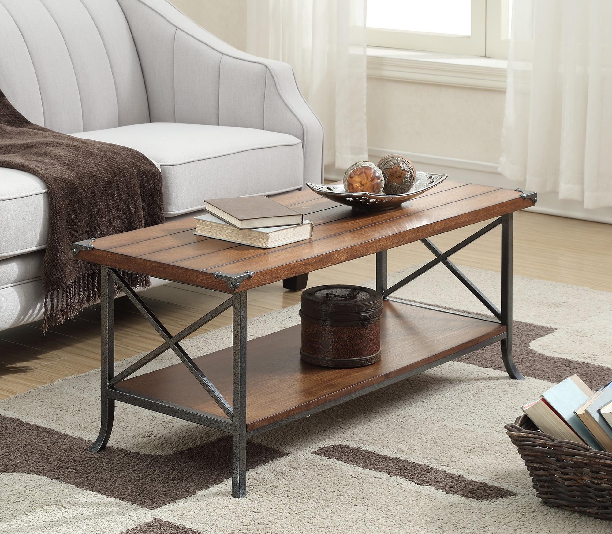 Brookline 42'' Dark Walnut Coffee Table with Metal Accents and Shelf