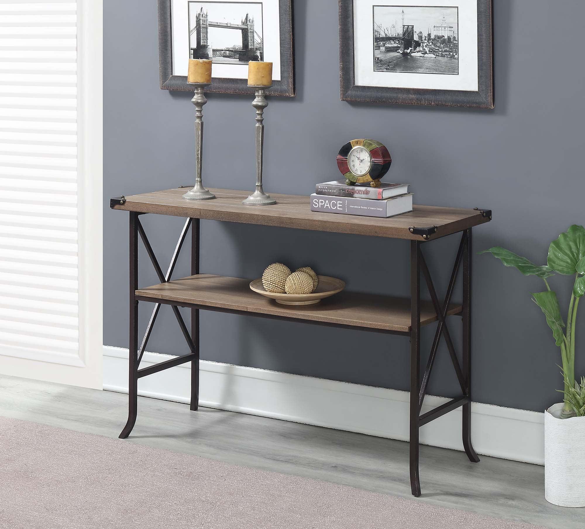 Driftwood and Brown Medium Wood Console Table with Storage