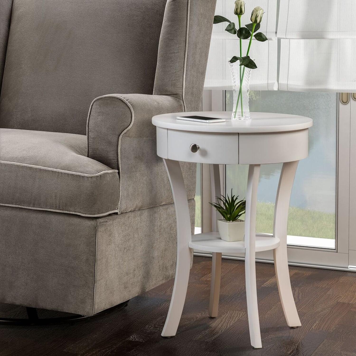 Elegant Round Wood End Table with Storage and Curved Legs, 20"