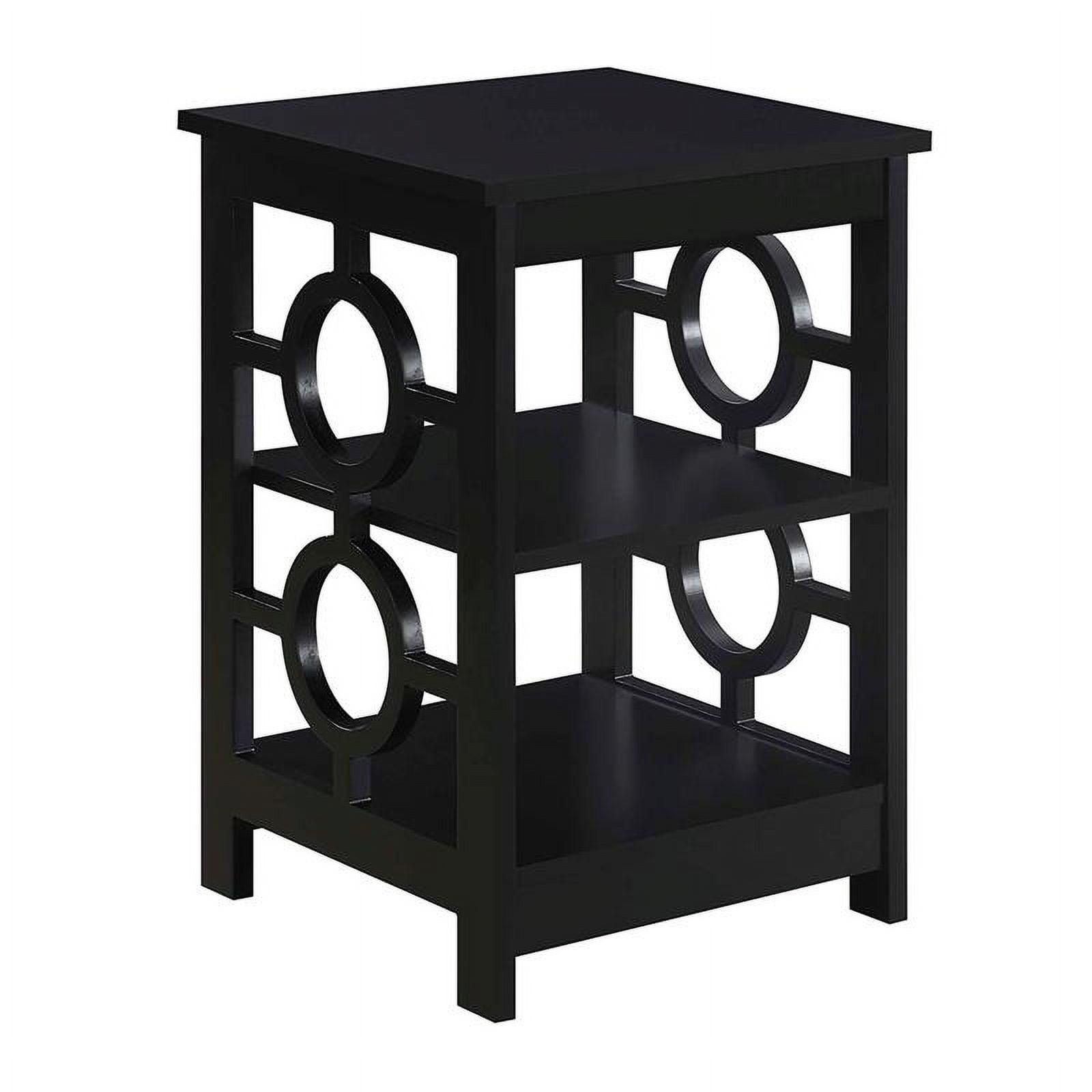 Sleek Black Square Ring End Table with Circle Cut-Outs