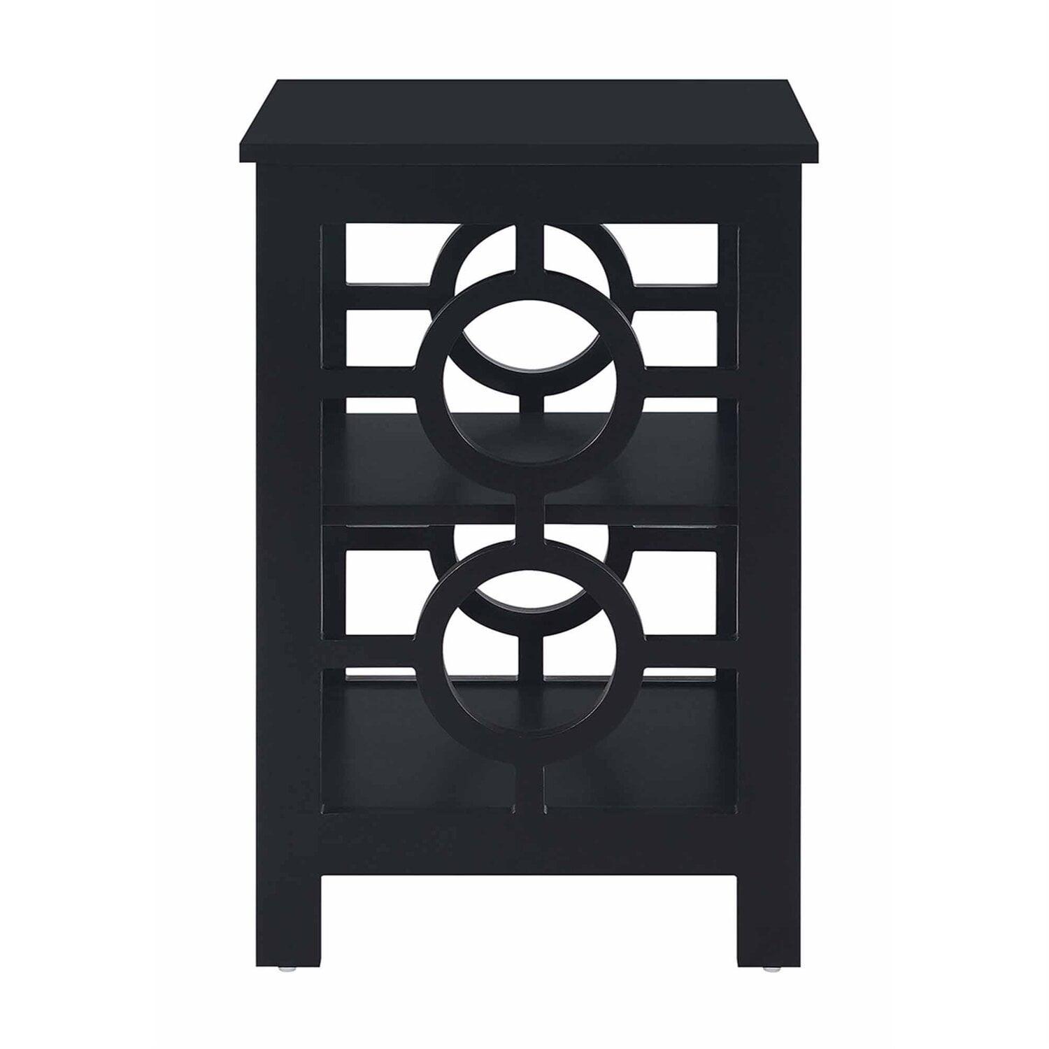 Sleek Black Square Ring End Table with Circle Cut-Outs