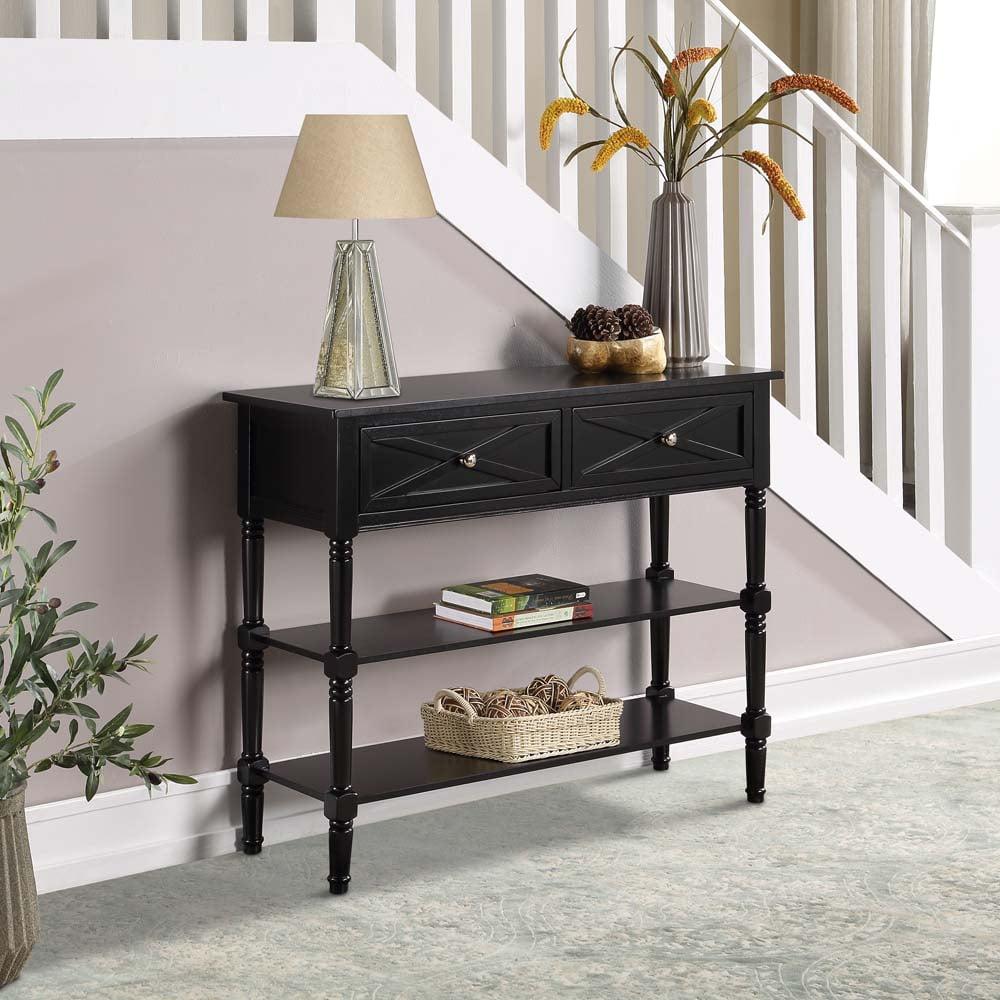 Country Oxford Black 2-Drawer Console Table with Farmhouse Charm