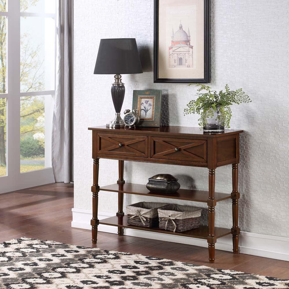 Espresso Wood Console Table with Storage and Shelves