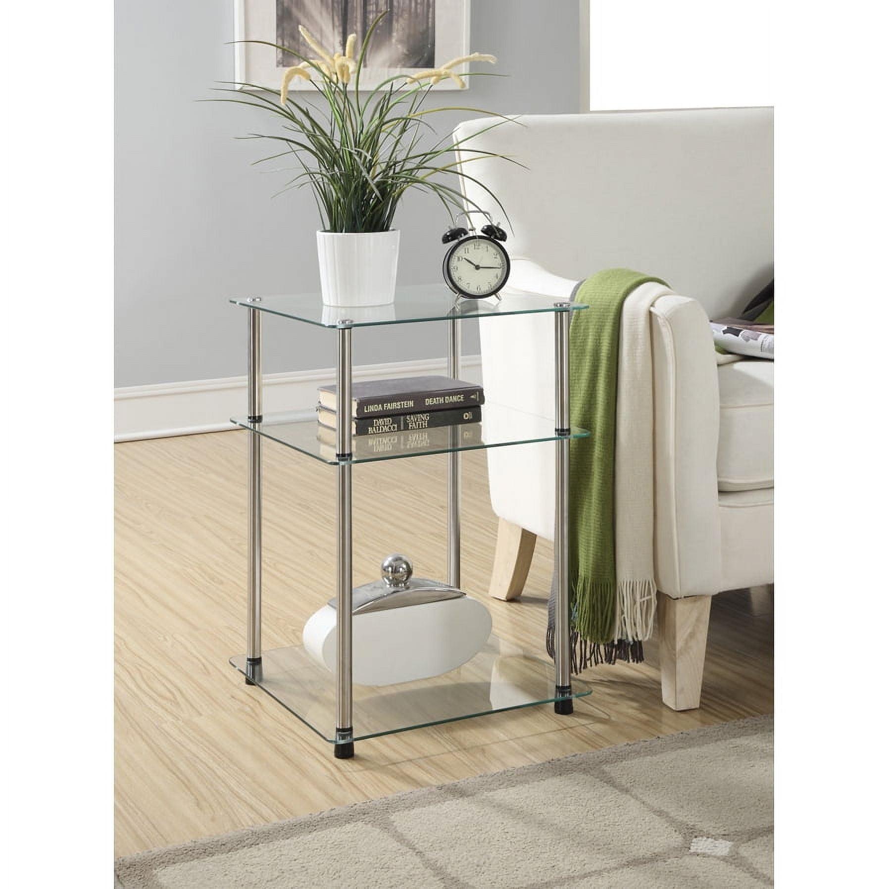 Clear Tempered Glass and Metal 3-Tier End Table