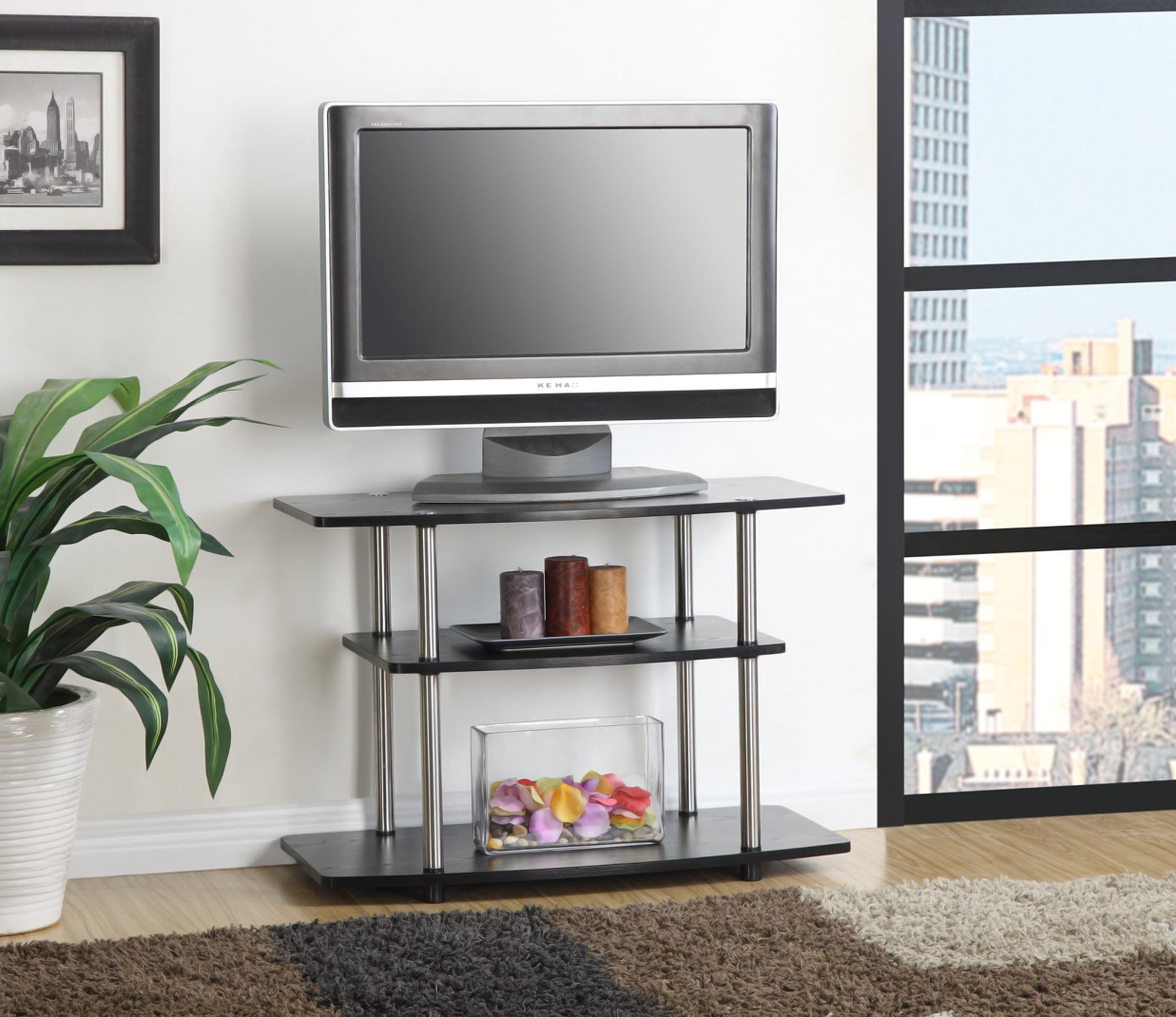 Modern Black 3-Tier Particle Board & Stainless Steel TV Stand