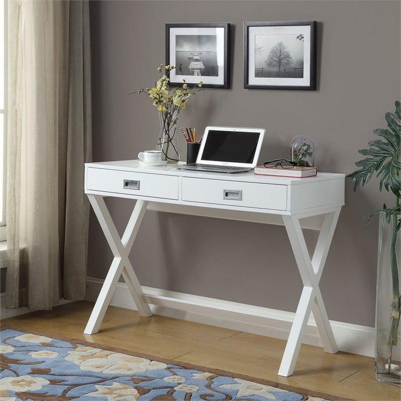 Landon Modern X-Frame White Wood Desk with Drawers