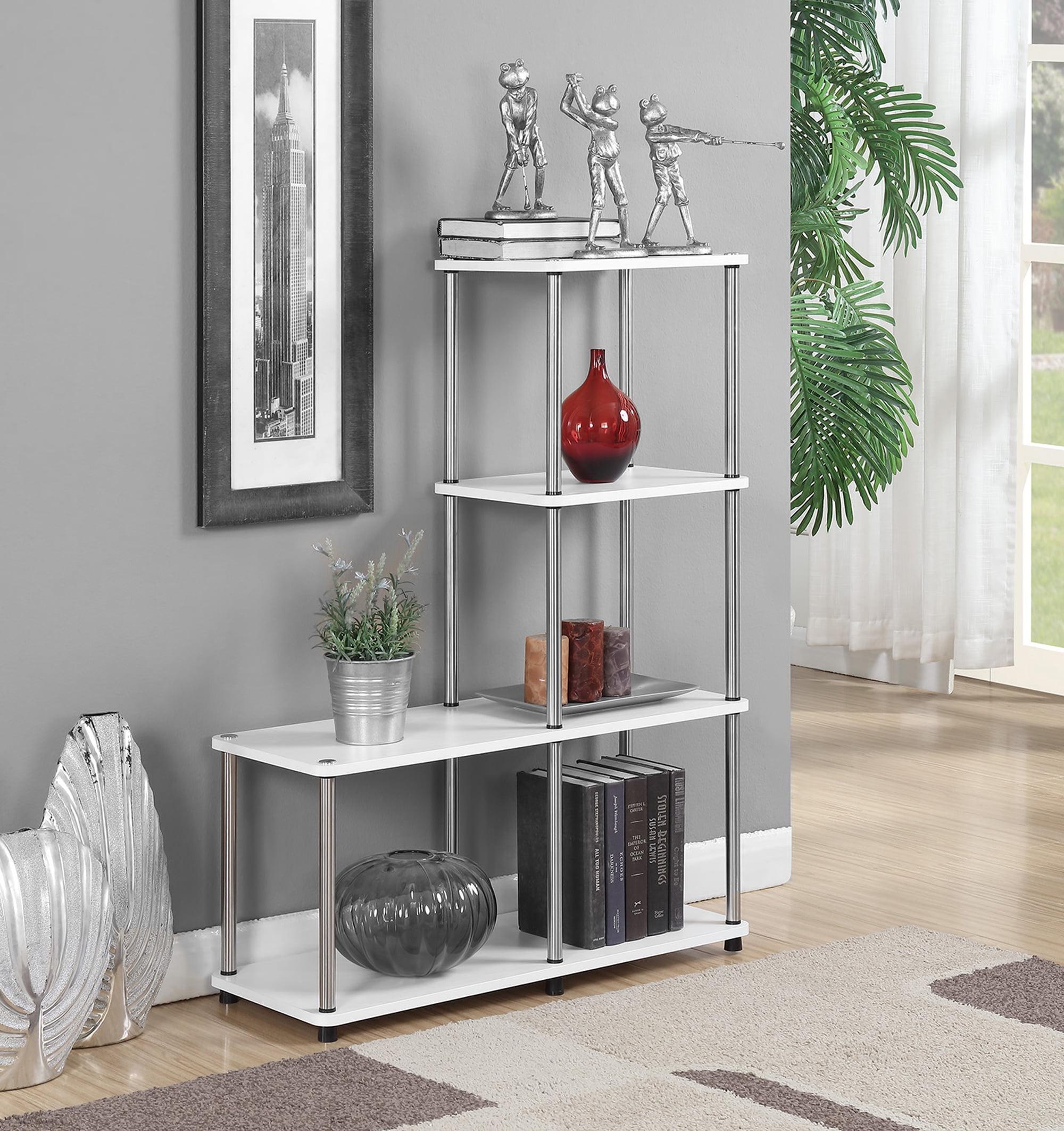 Modern White L-Shaped 4-Tier Veneer Bookshelf