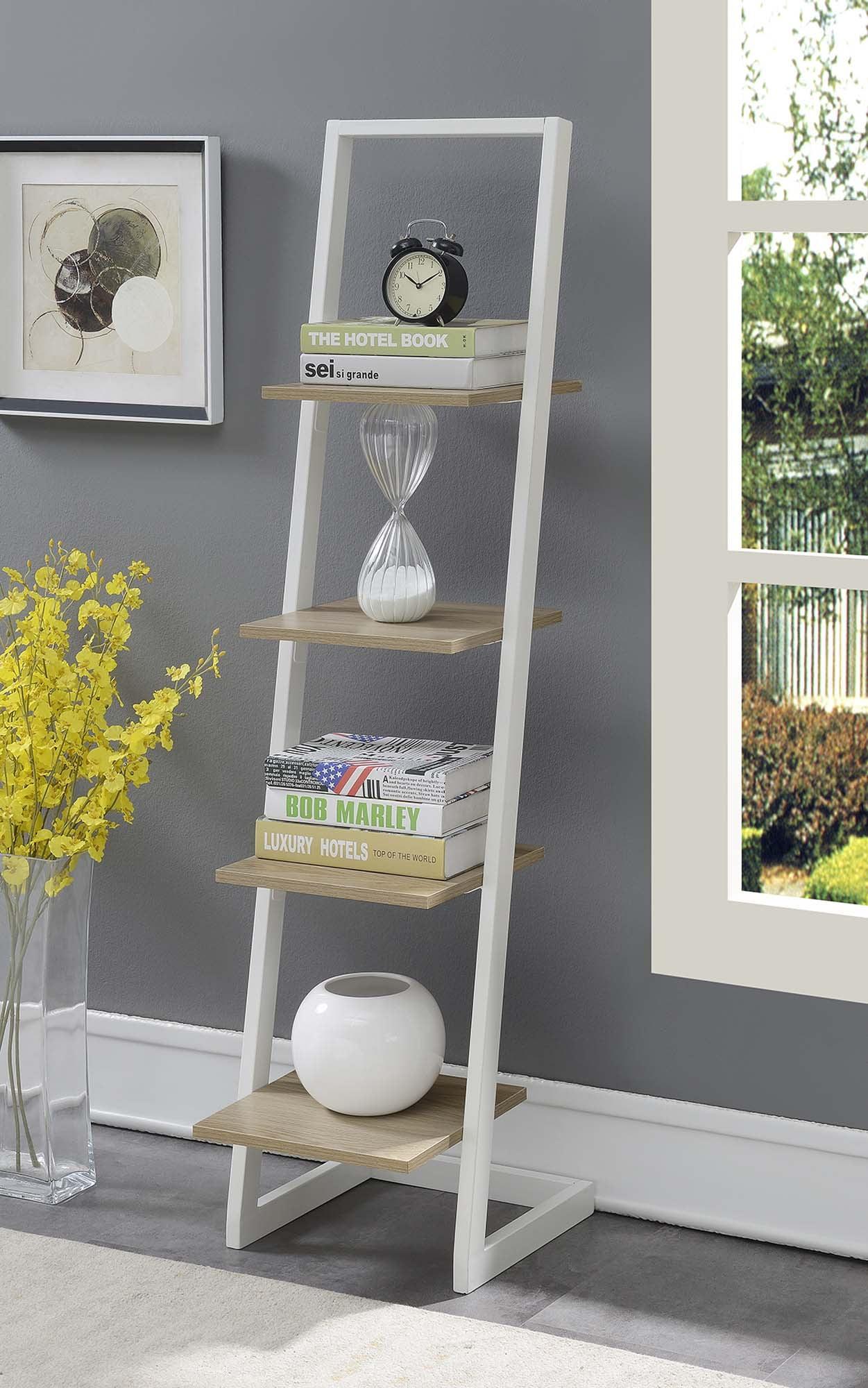 Off-White Wood 56" 4-Tier Ladder Bookshelf