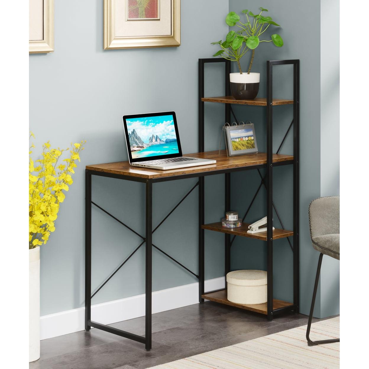 Barnwood & Black 36" Office Workstation Desk with 4-Tier Shelves