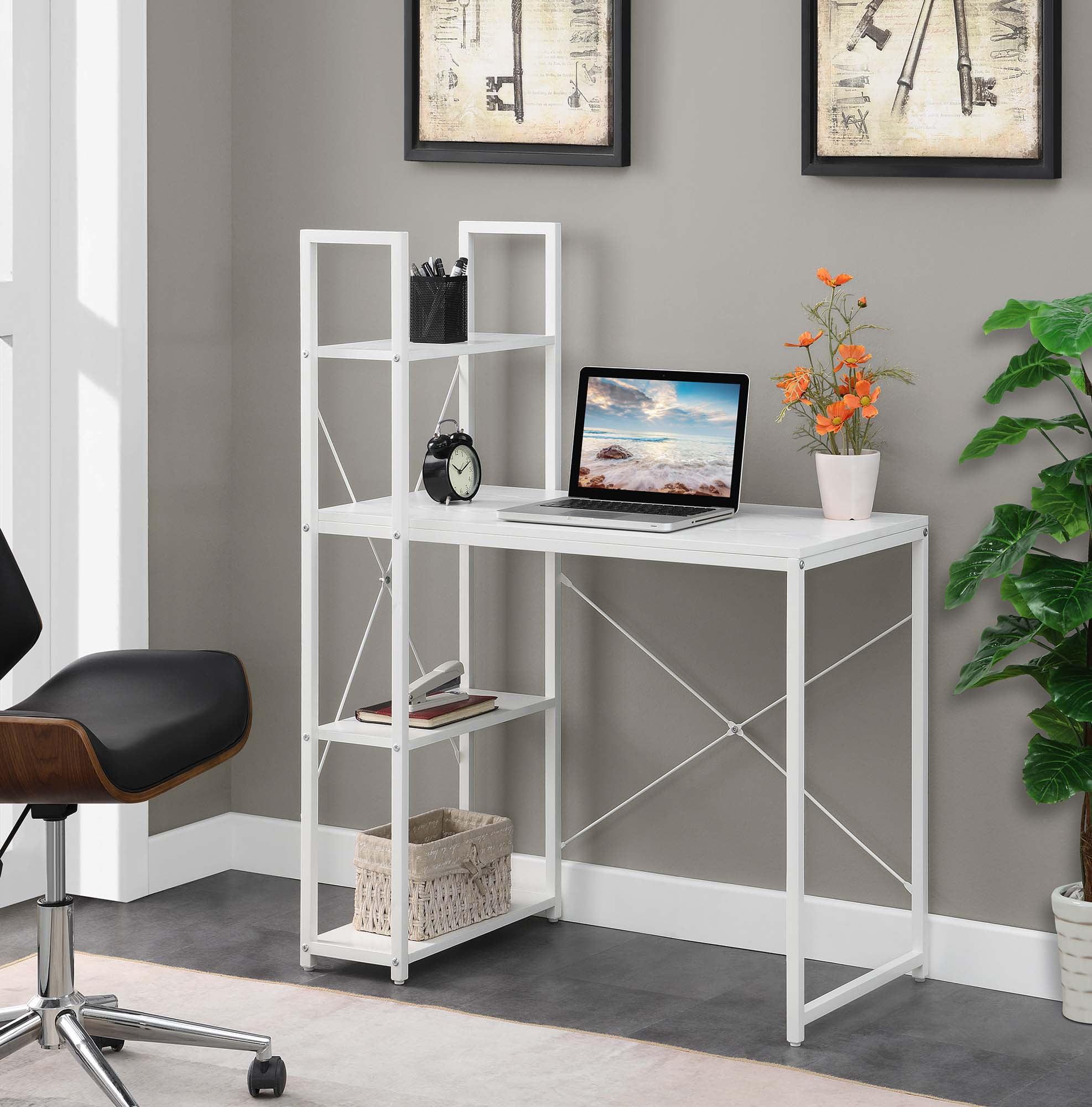 Modern White 36" Wood Office Workstation Desk with Filing Cabinet