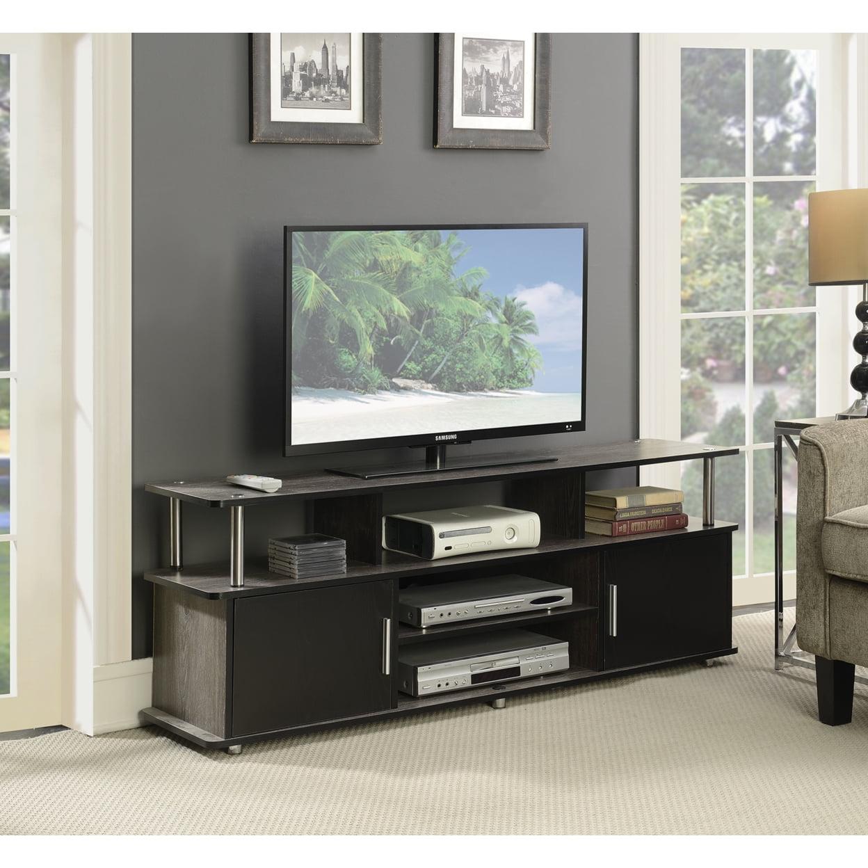 Modern Black 59" TV Stand with Concealed Cabinets and Open Shelves