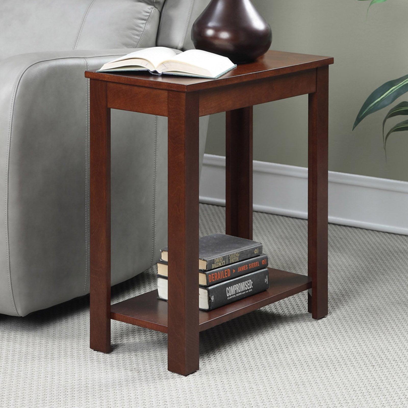 Mahogany Woodgrain Rectangular Chairside End Table with Shelf