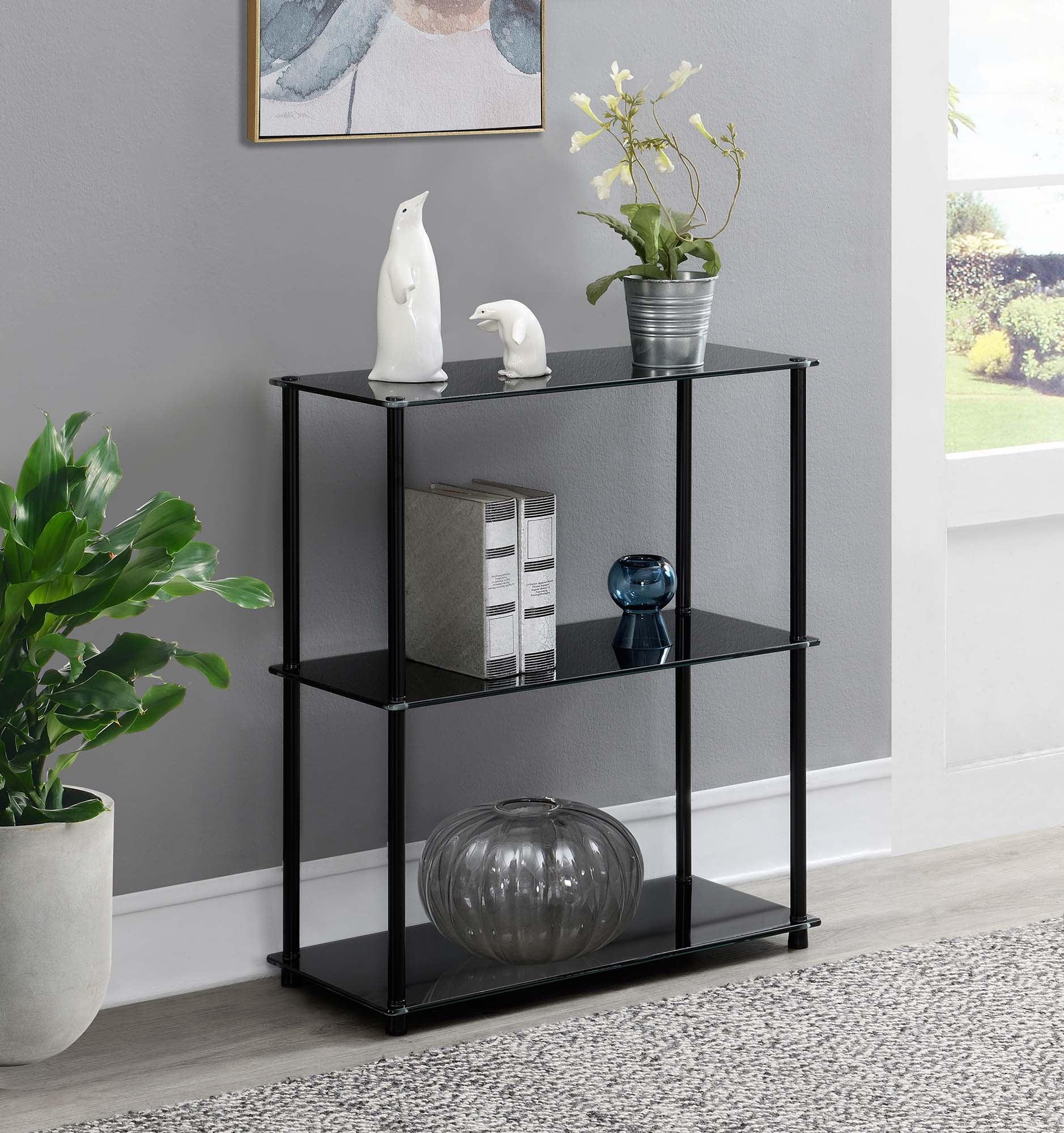 Convenience Concepts Designs2Go Classic Glass 3 Shelf Bookcase, Black Glass