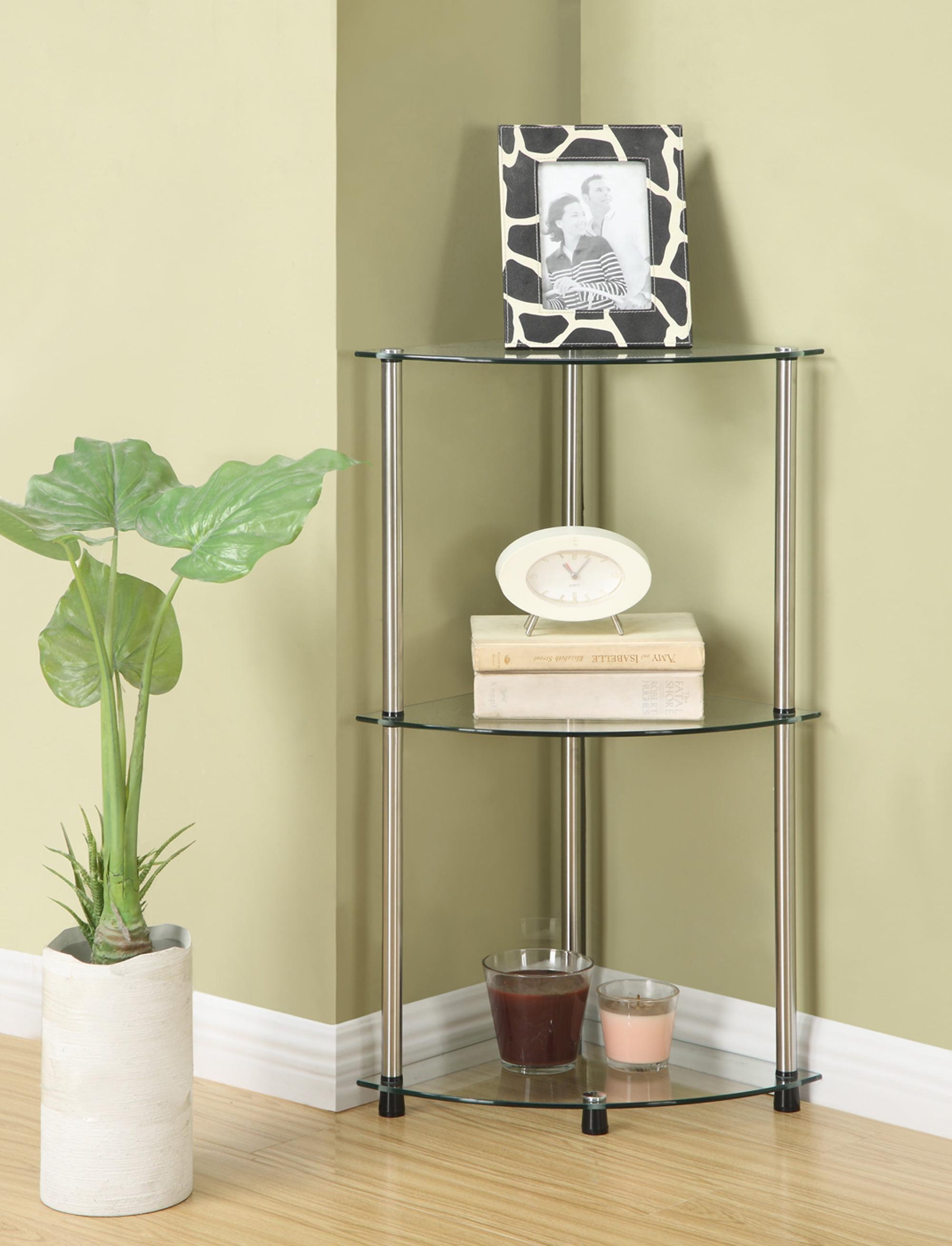 Convenience Concepts Designs2Go Classic Glass 3 Tier Corner Shelf, Multiple Finishes