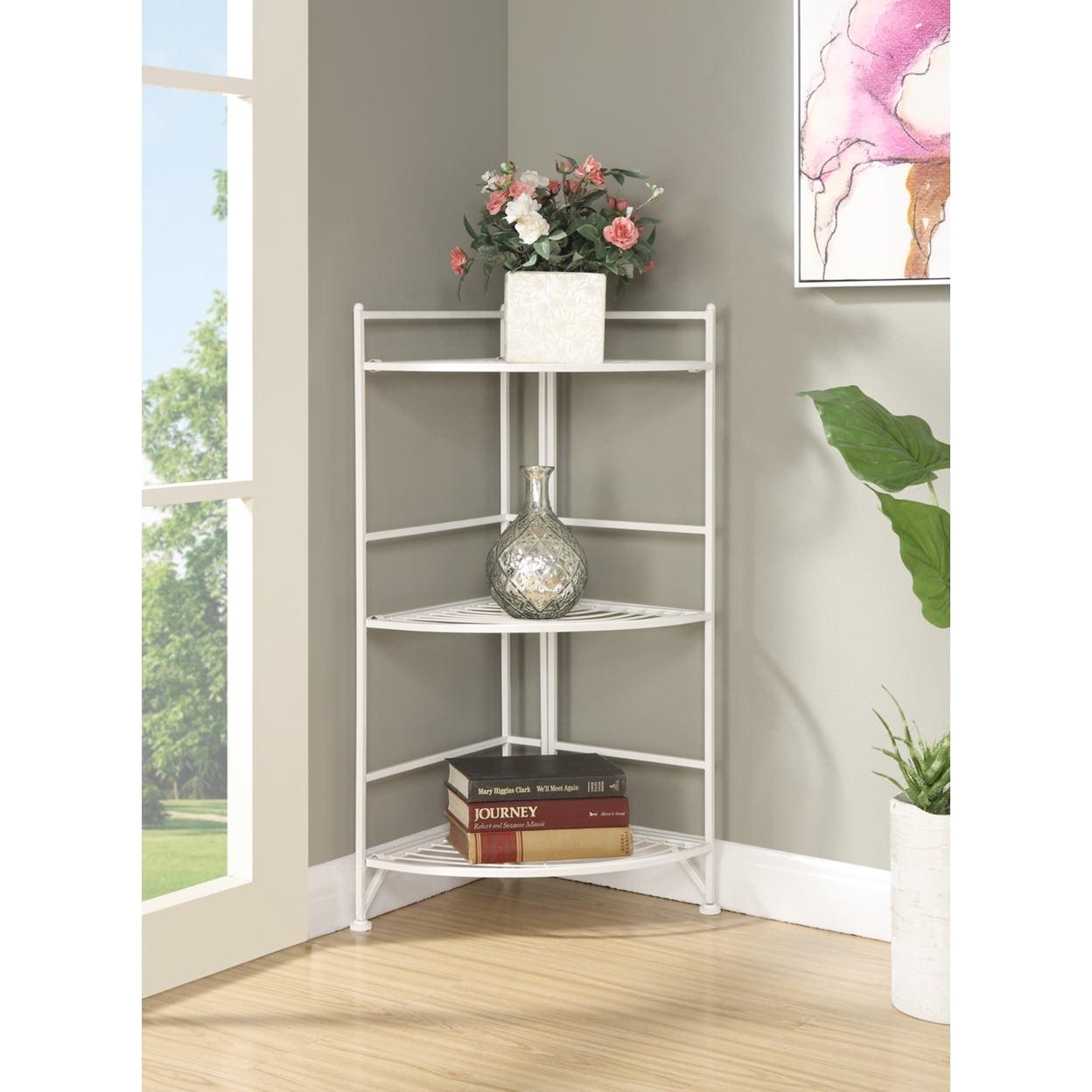 Sleek White Adjustable 3-Tier Wire Corner Storage Shelf