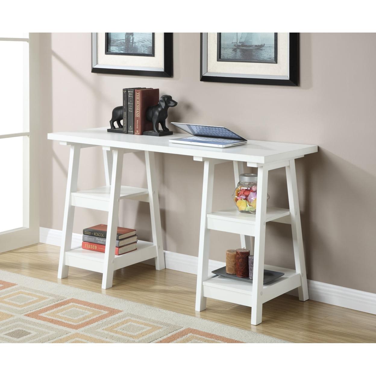 Convenience Concepts Designs2Go Double Trestle Desk with Shelves, White, All Ages