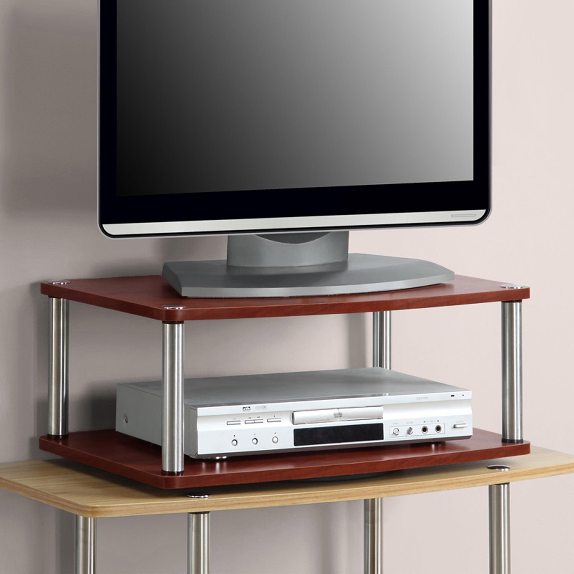 Cherry Double Tier Swivel TV Riser with Stainless Steel Poles