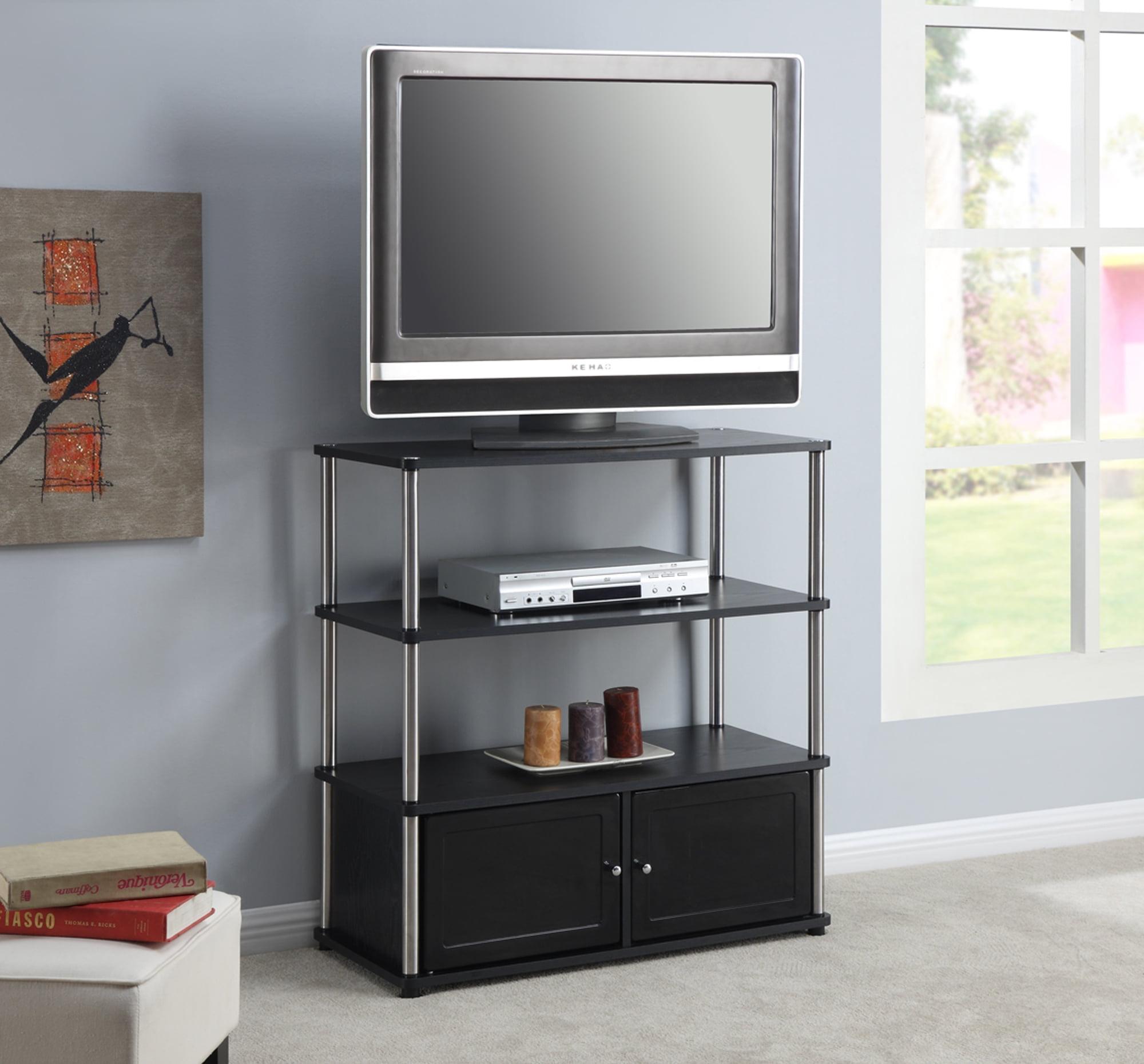 Black Particle Board Highboy TV Stand with Cabinet