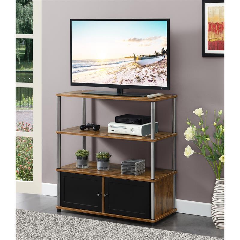 Barnwood Highboy TV Stand with Storage Cabinets and Shelving